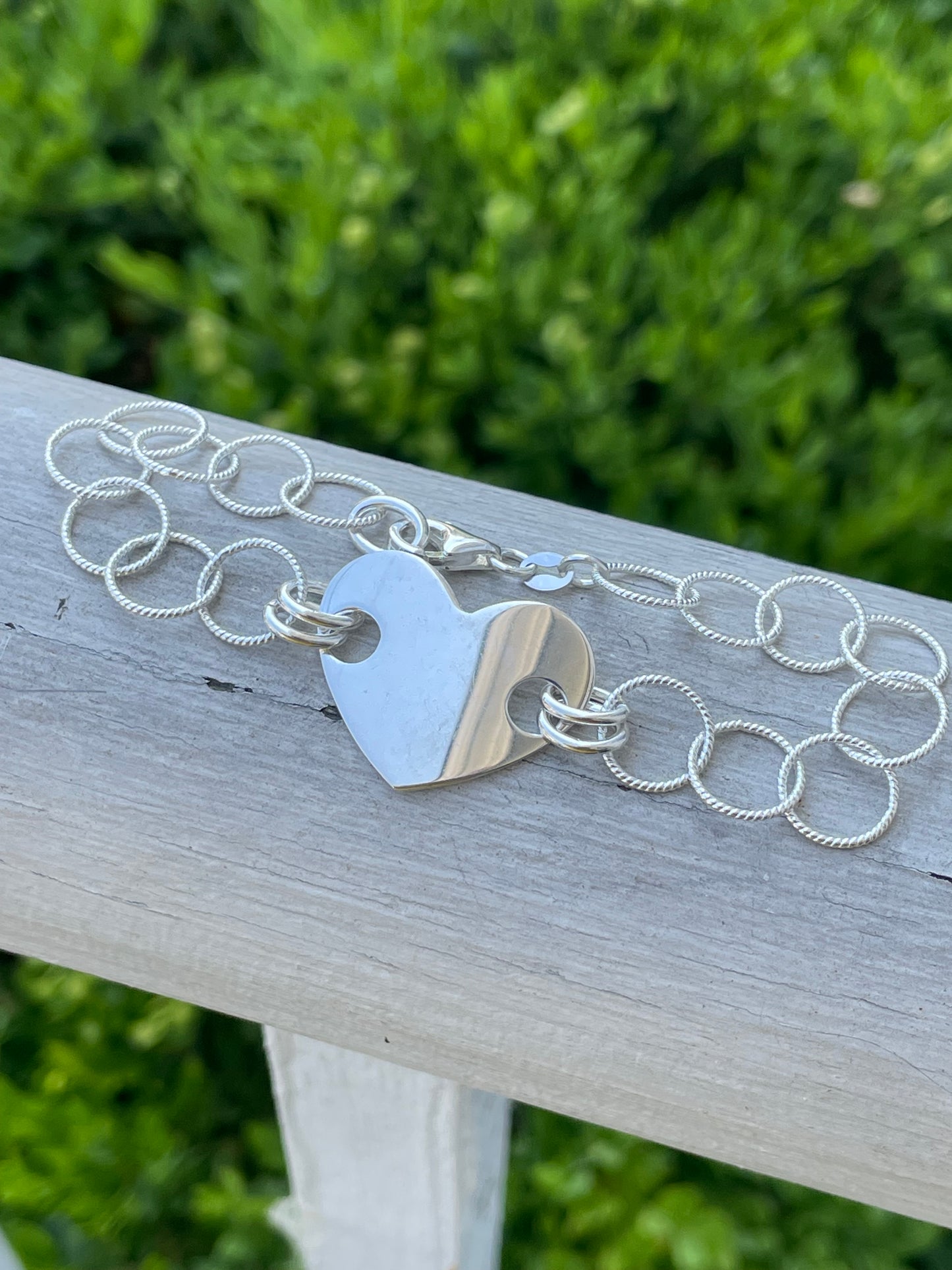 925 Sterling Silver Open Link Signet Heart Bracelet