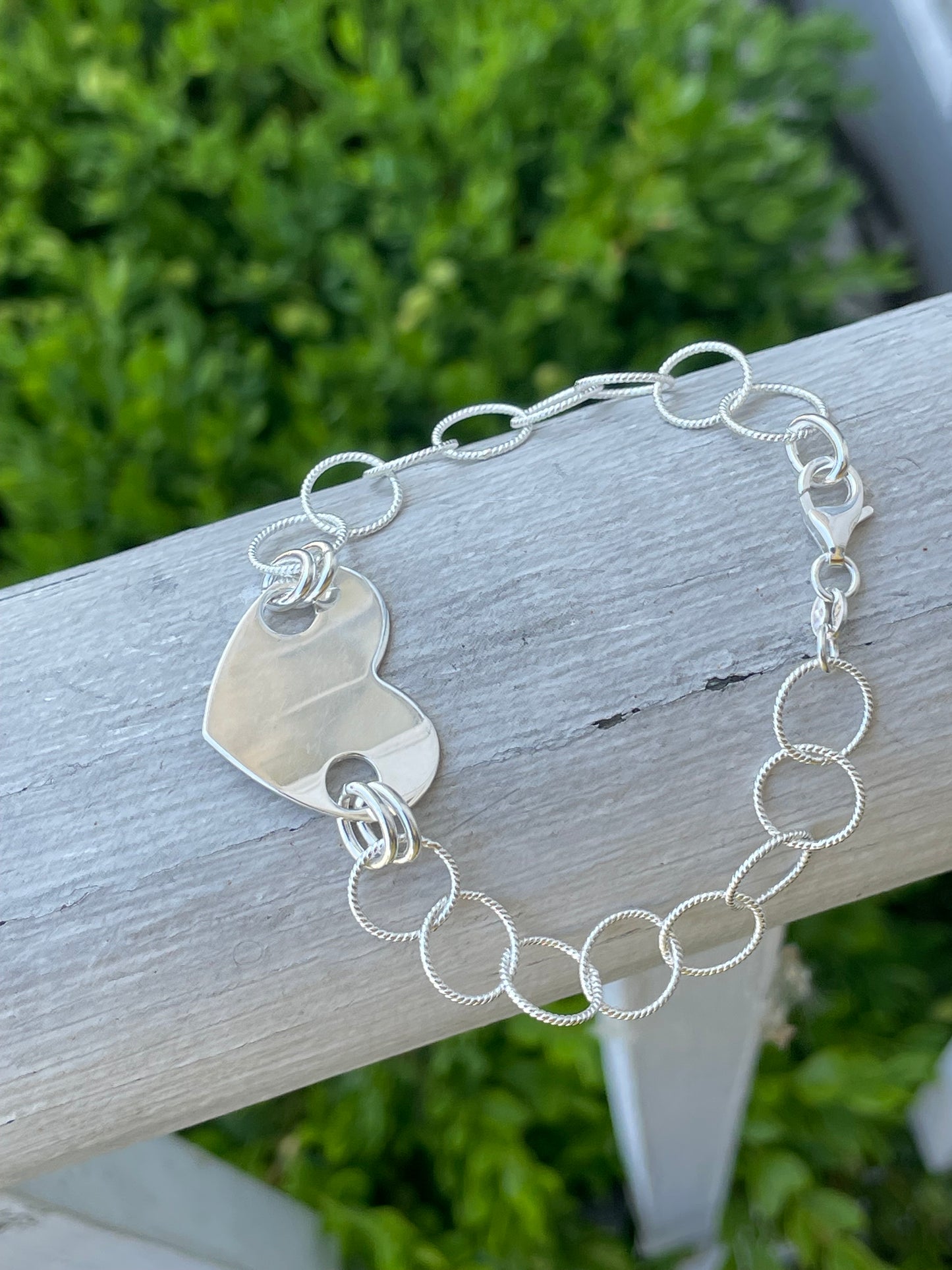 925 Sterling Silver Open Link Signet Heart Bracelet