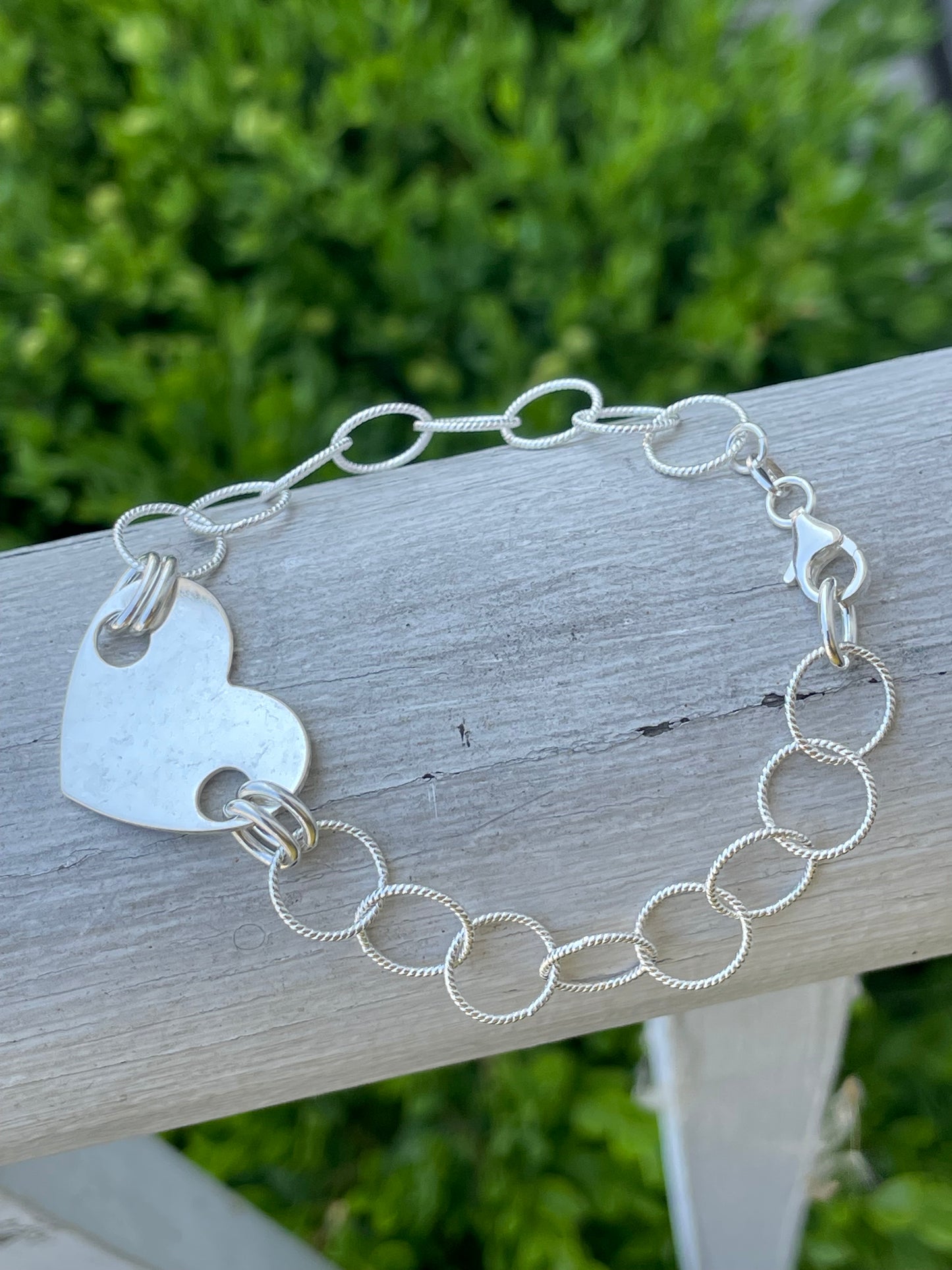 925 Sterling Silver Open Link Signet Heart Bracelet