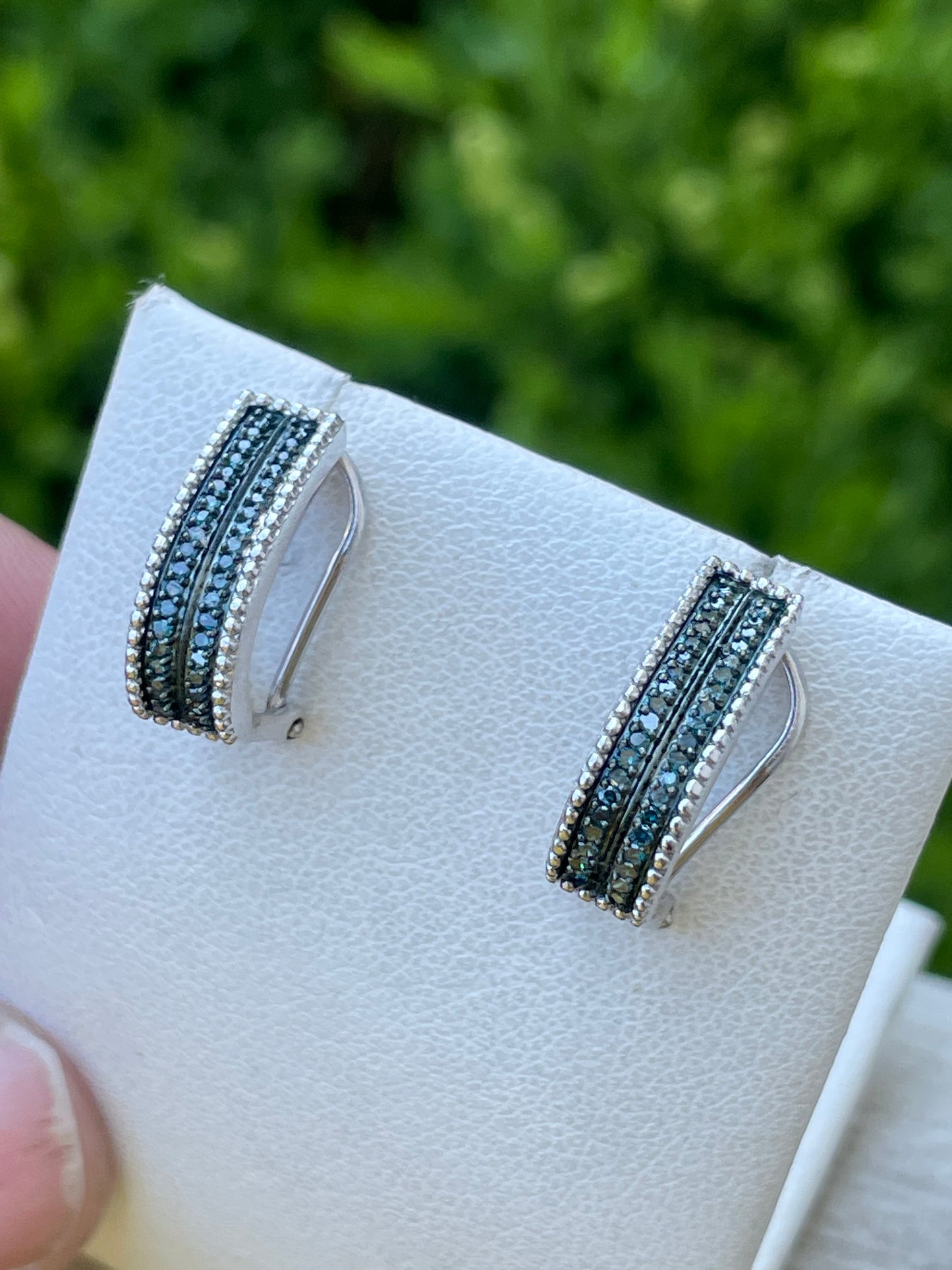 925 Sterling Silver Blue Diamond Huggy Hoop Earrings