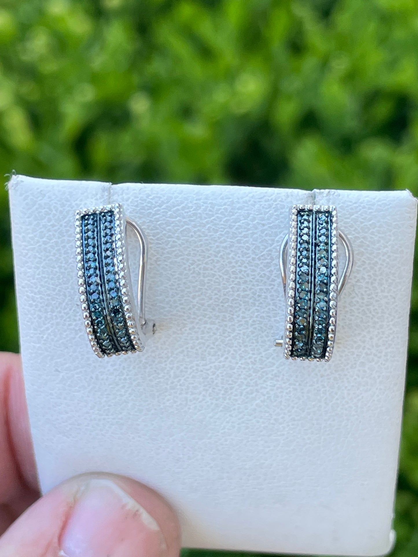 925 Sterling Silver Blue Diamond Huggy Hoop Earrings