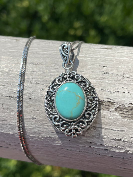 925 Sterling Silver Sleeping Beauty Turquoise Necklace