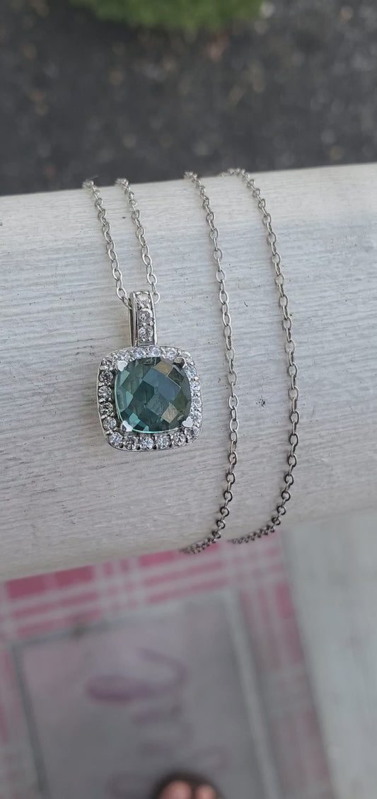 925 Sterling Silver Albion Style Blue Crystal Zirconia Pendant Necklace