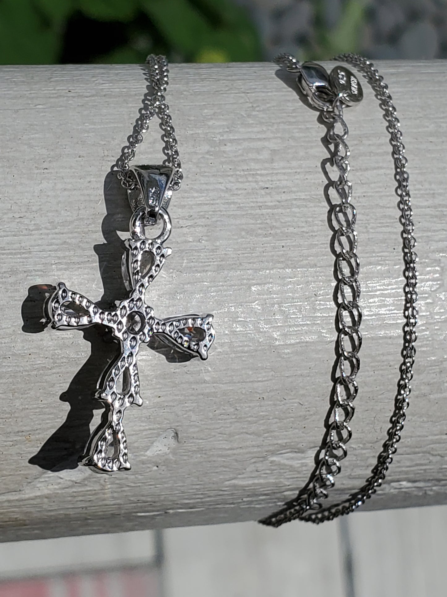 925 Sterling Silver Sparkling CZ Zirconia Cross Pendant Charm Necklace