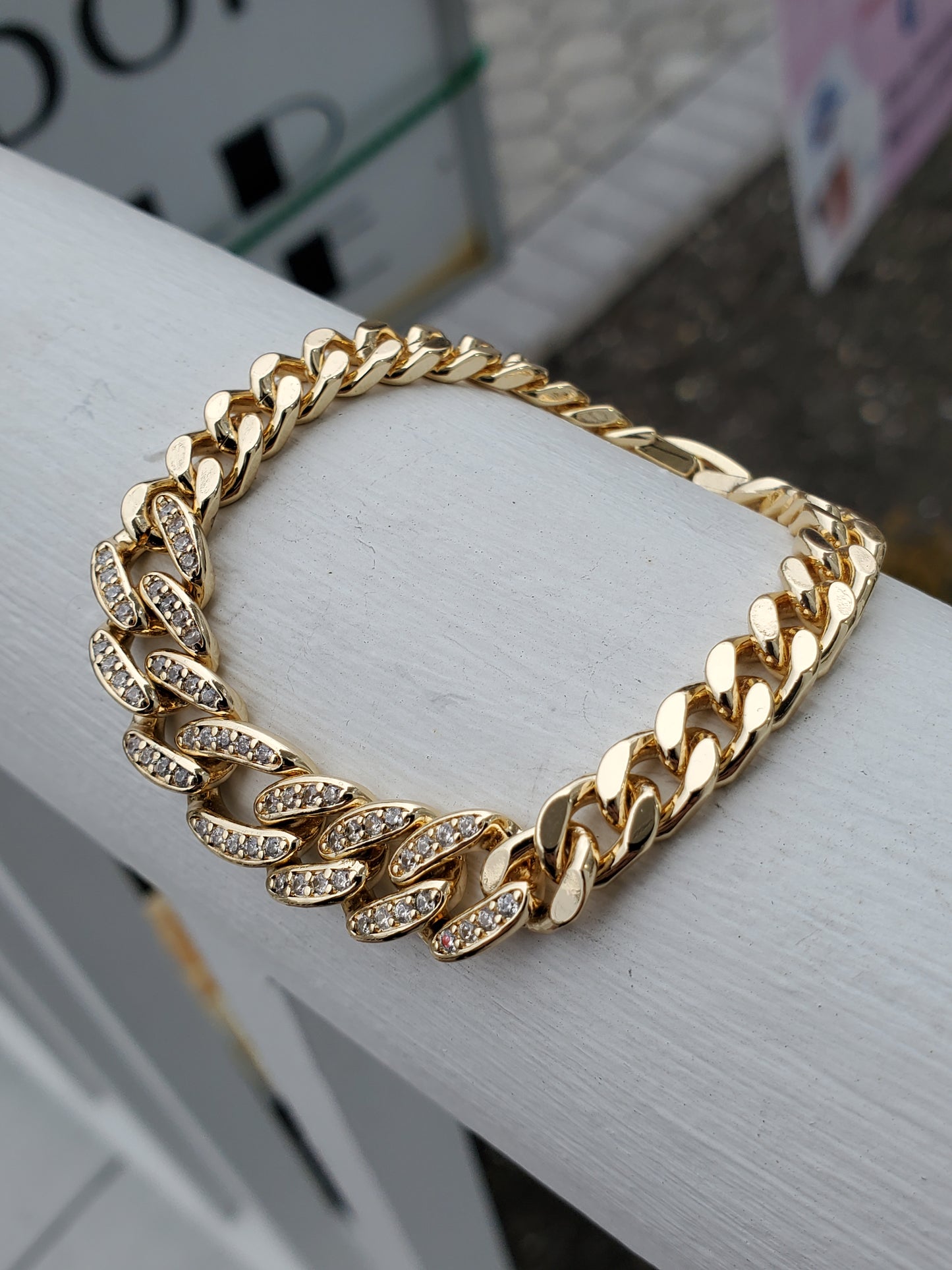 Stainless Steel Gold Plated Zirconia Cuban Link bracelet