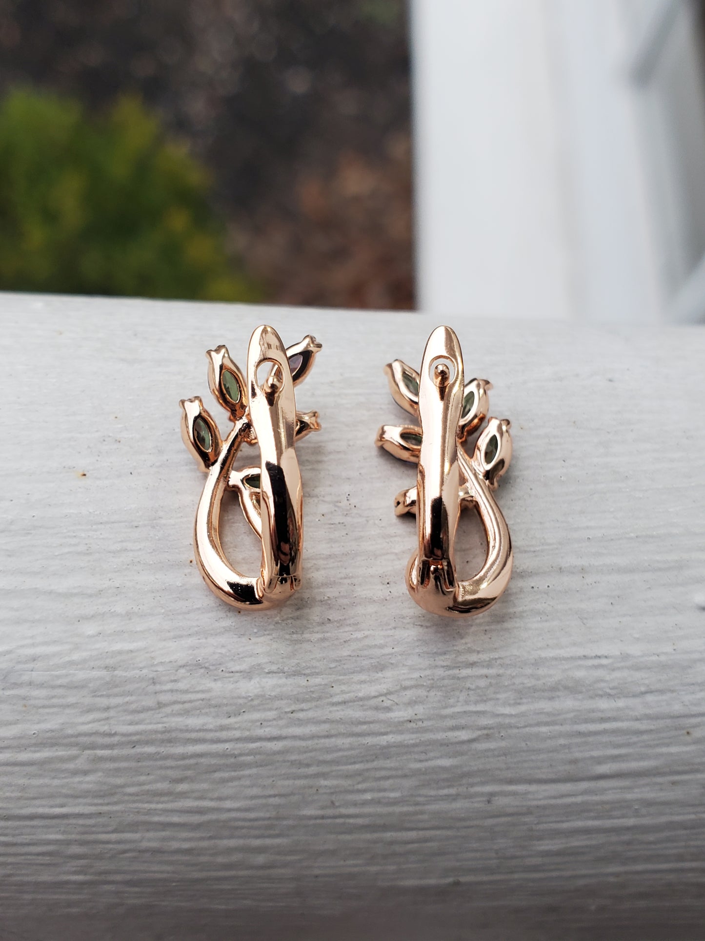 Stainless Steel Gold Plated Simulated Mystic Topaz Leaves Huggie Hoop Earrings