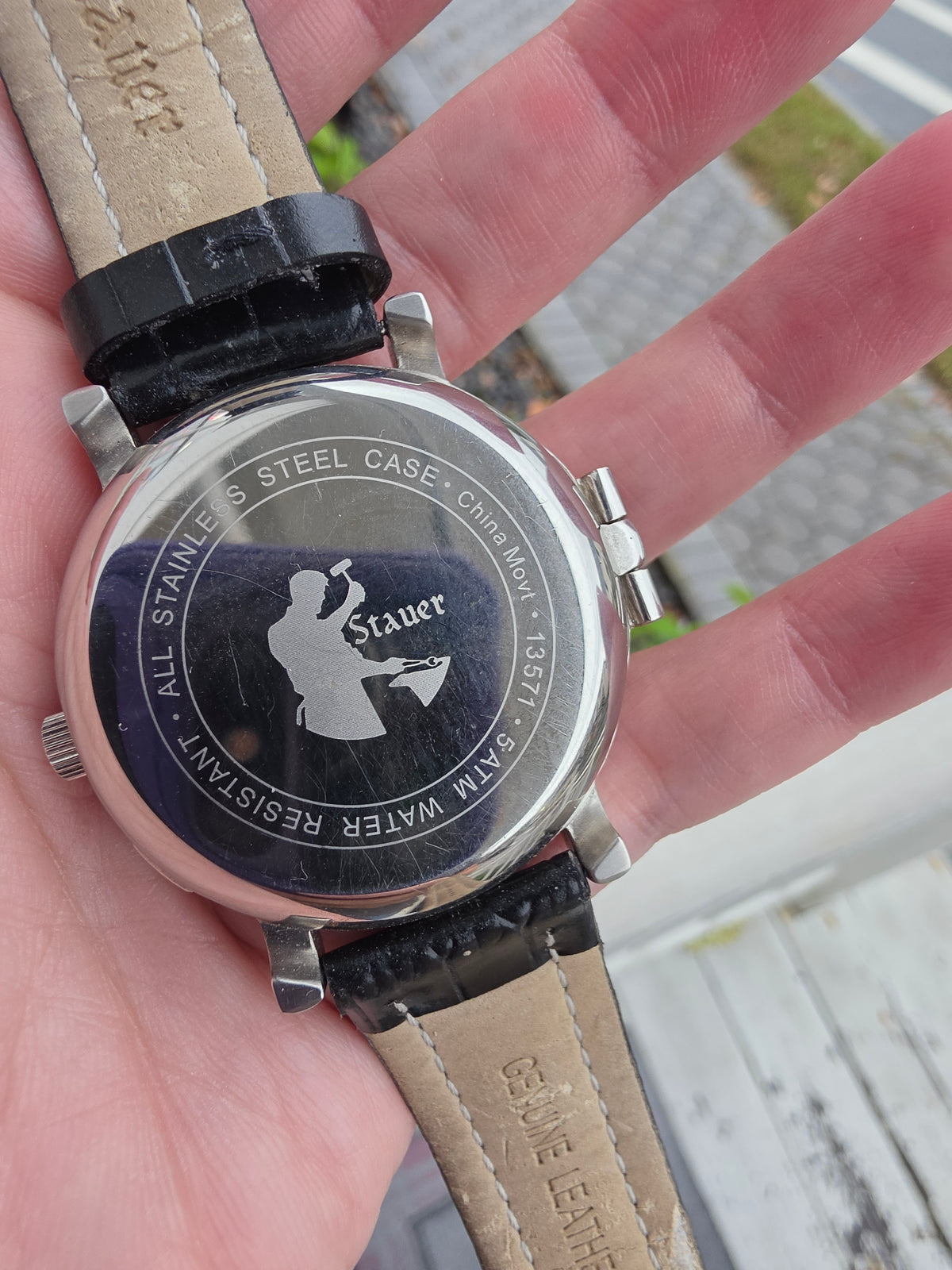 Mens Stauer 1944 Ritorno 27 Jewels Automatic Movement w/Black Leather Adjustable Band Watch