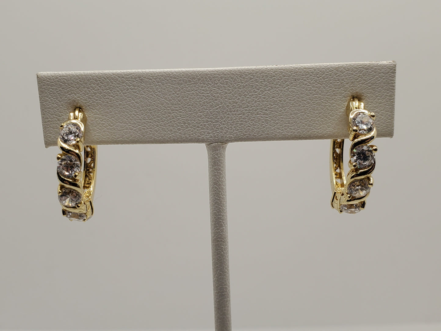 925 Sterling Silver Vermeil Zirconia S Design Hoop Earrings