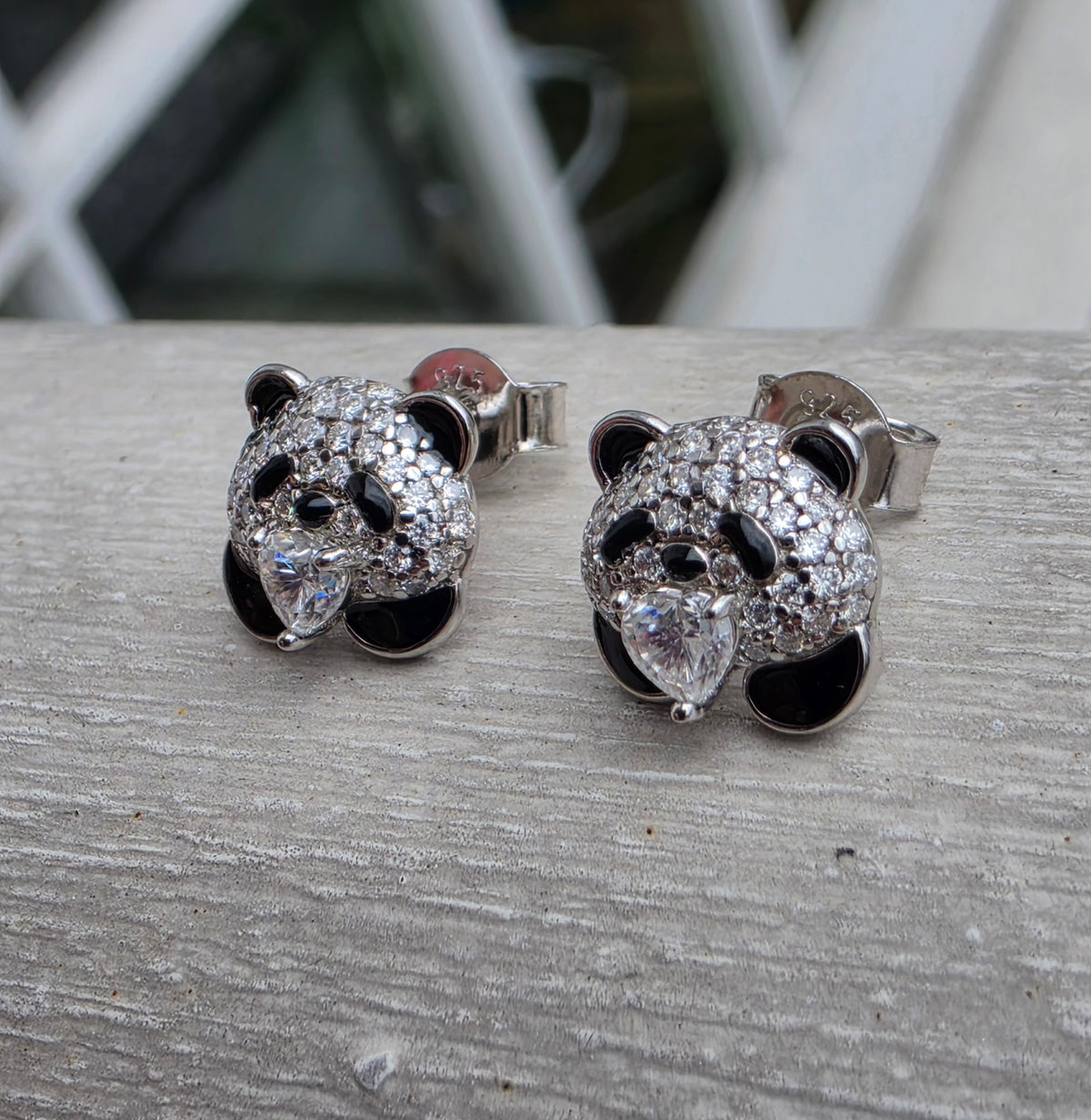 925 Sterling Silver Moissanite Diamond Panda Enameled Earrings