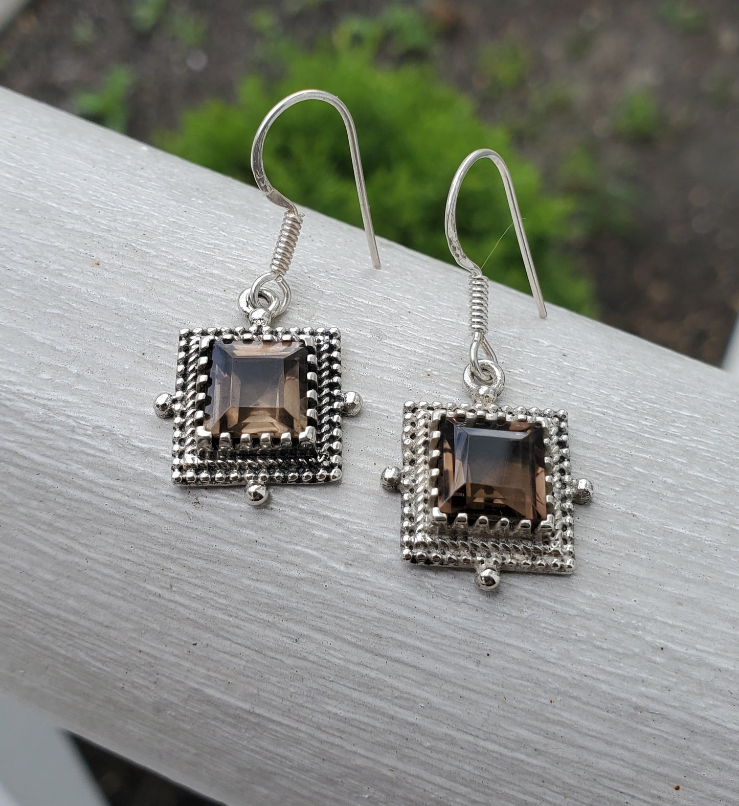 925 Sterling Silver 4.00 TCW Smoky Quartz Crystal Beaded Twisted Cable Dangle Earrings