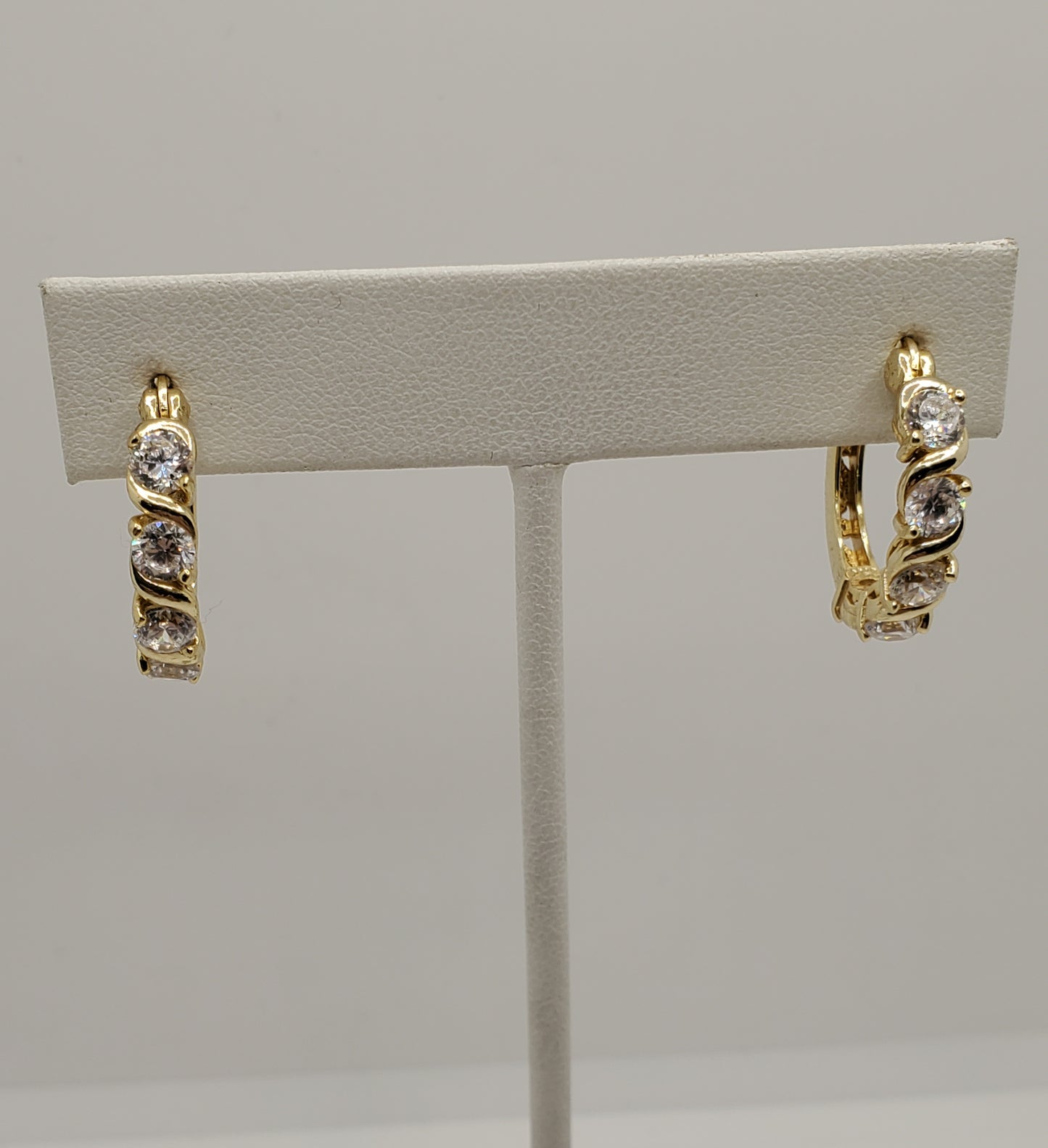 925 Sterling Silver Vermeil Zirconia S Design Hoop Earrings