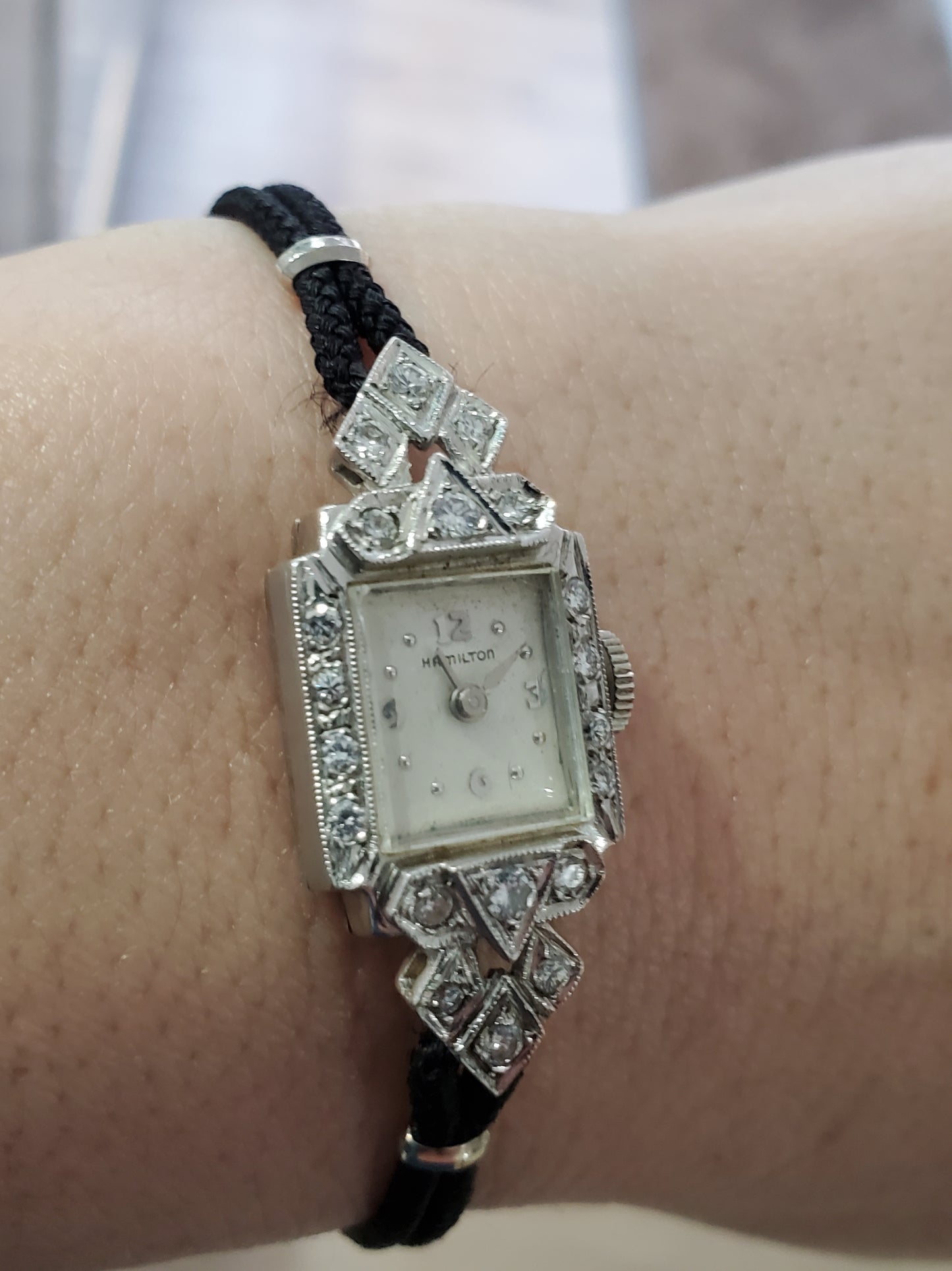 Antique Ladies Hamilton 14k White Gold & Platinum Diamond Watch
