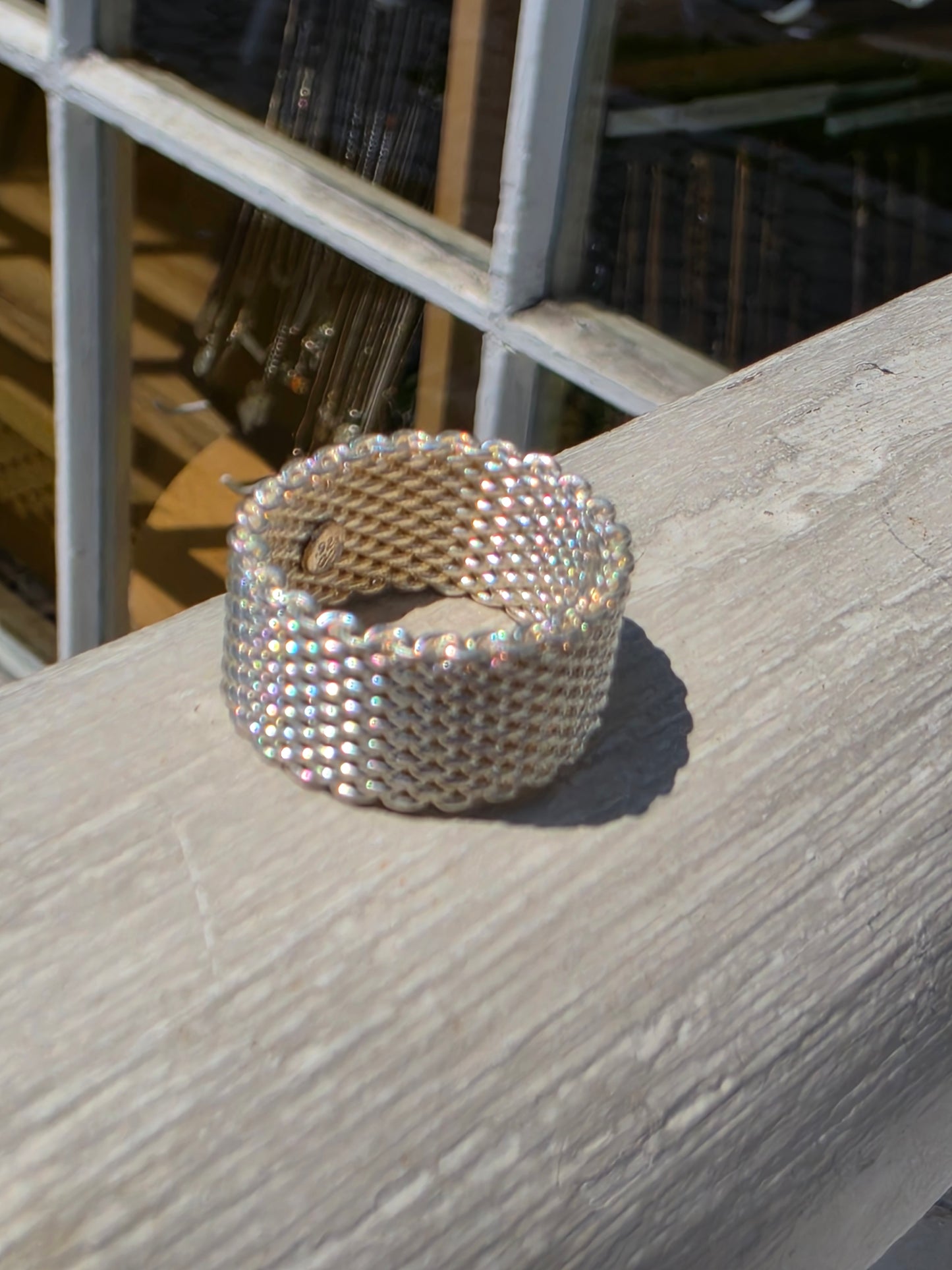 925 Sterling Silver Tiffany Style Sommerset Mesh Wide Band Ring