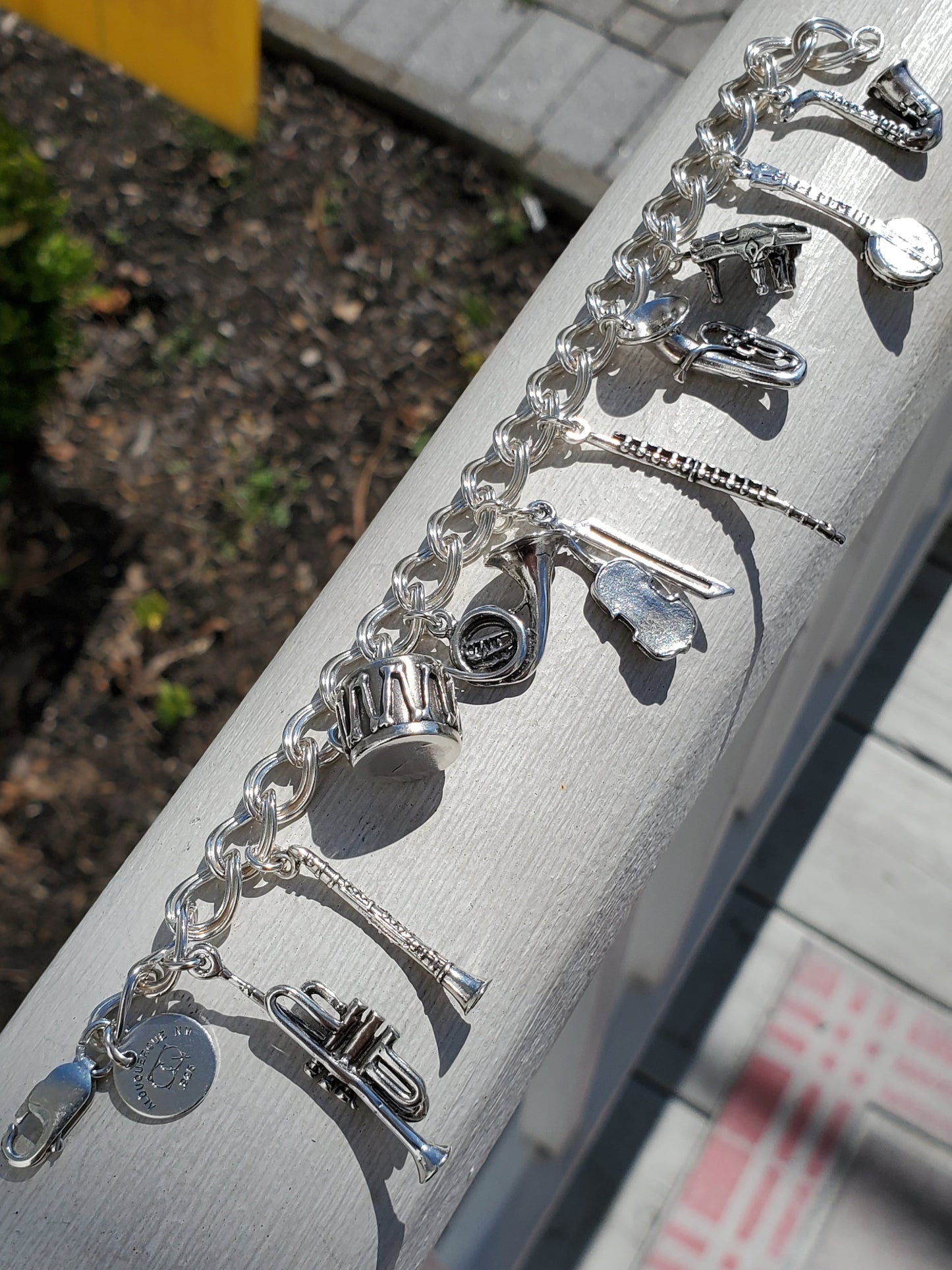 925 Sterling Silver Vintage 3D Musical Instrument Charm Bracelet