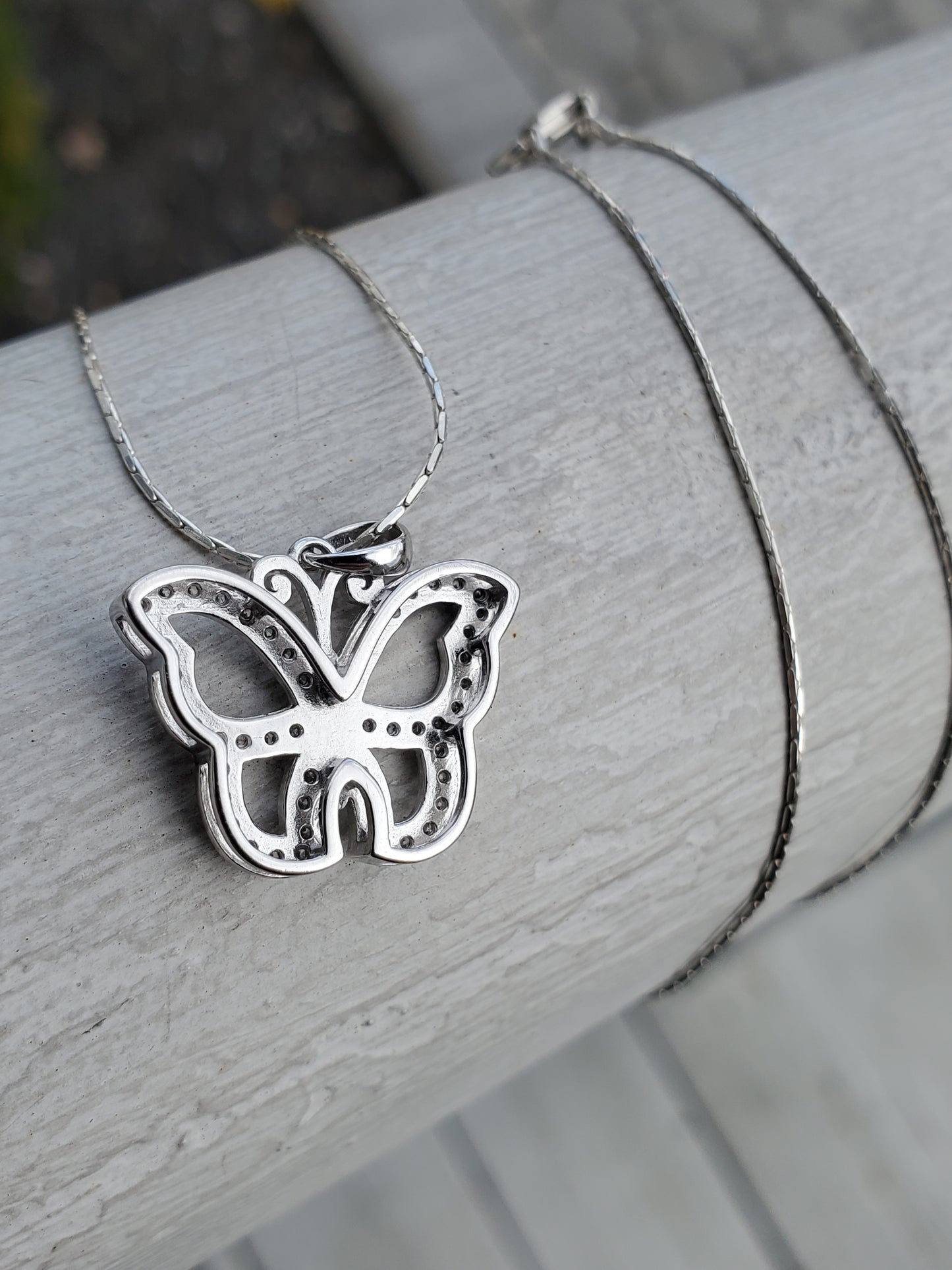 925 Sterling Silver Sparkling Butterfly CZ Zirconia Pendant Necklace