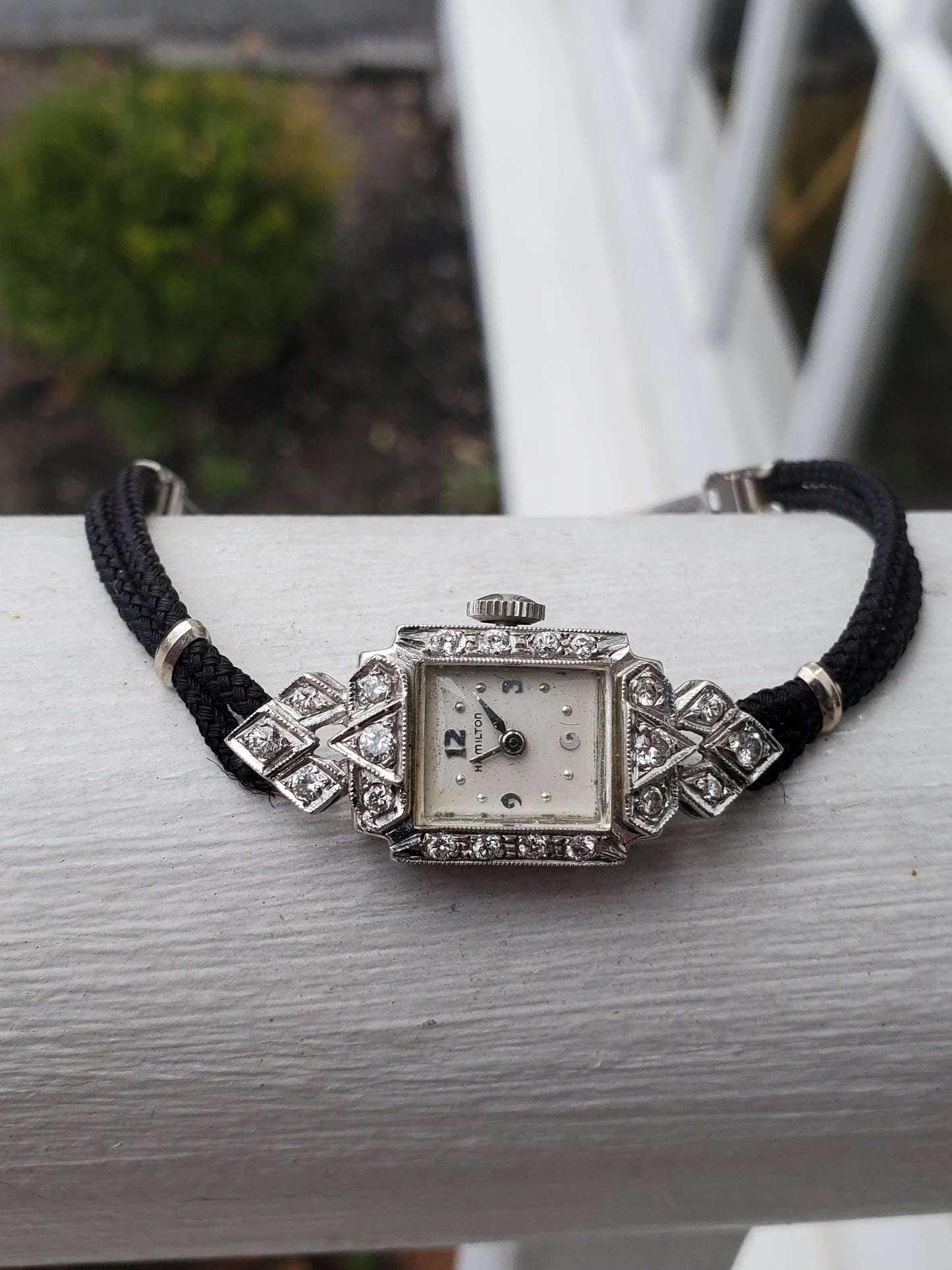 Antique Ladies Hamilton 14k White Gold & Platinum Diamond Watch