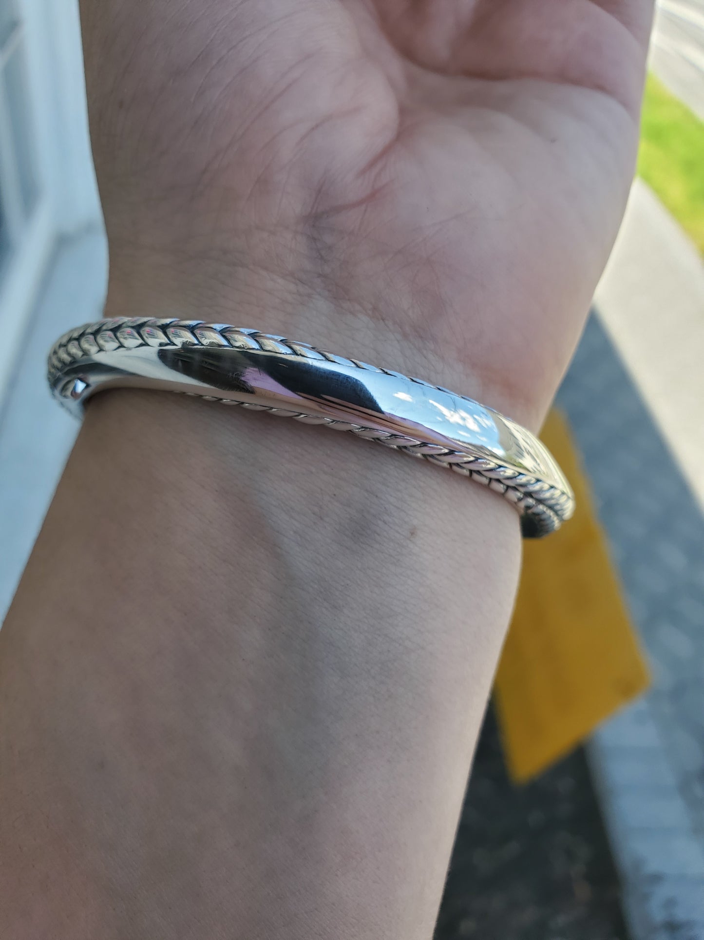 925 Sterling Silver Designer JAI John Hardy Balance & Harmony Twisted Cable High Polished Hinged Bangle Bracelet 7”