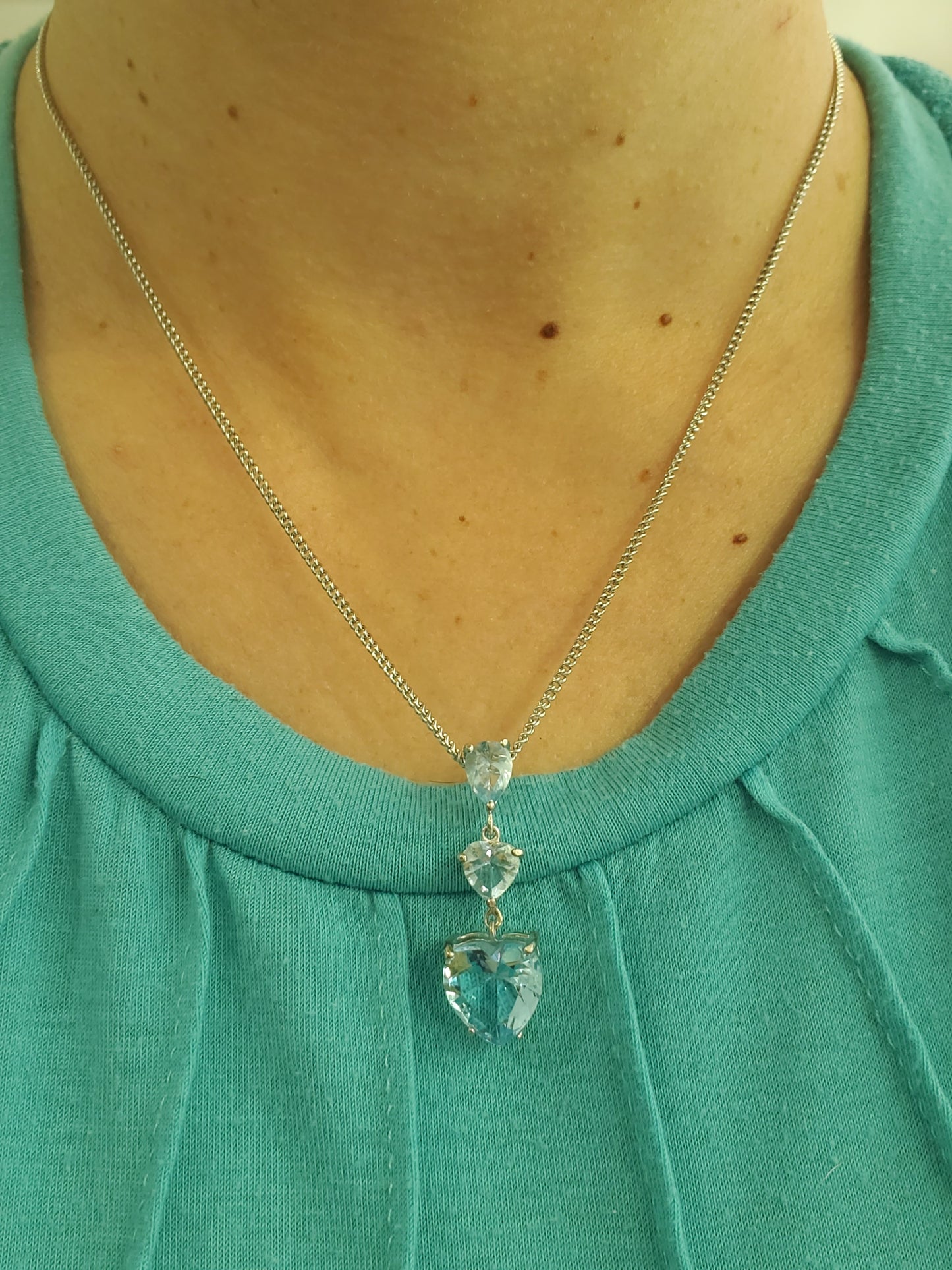 925 Sterling Silver "Ice Queen" 3-Tier Blue Topaz Heart Drop Necklace