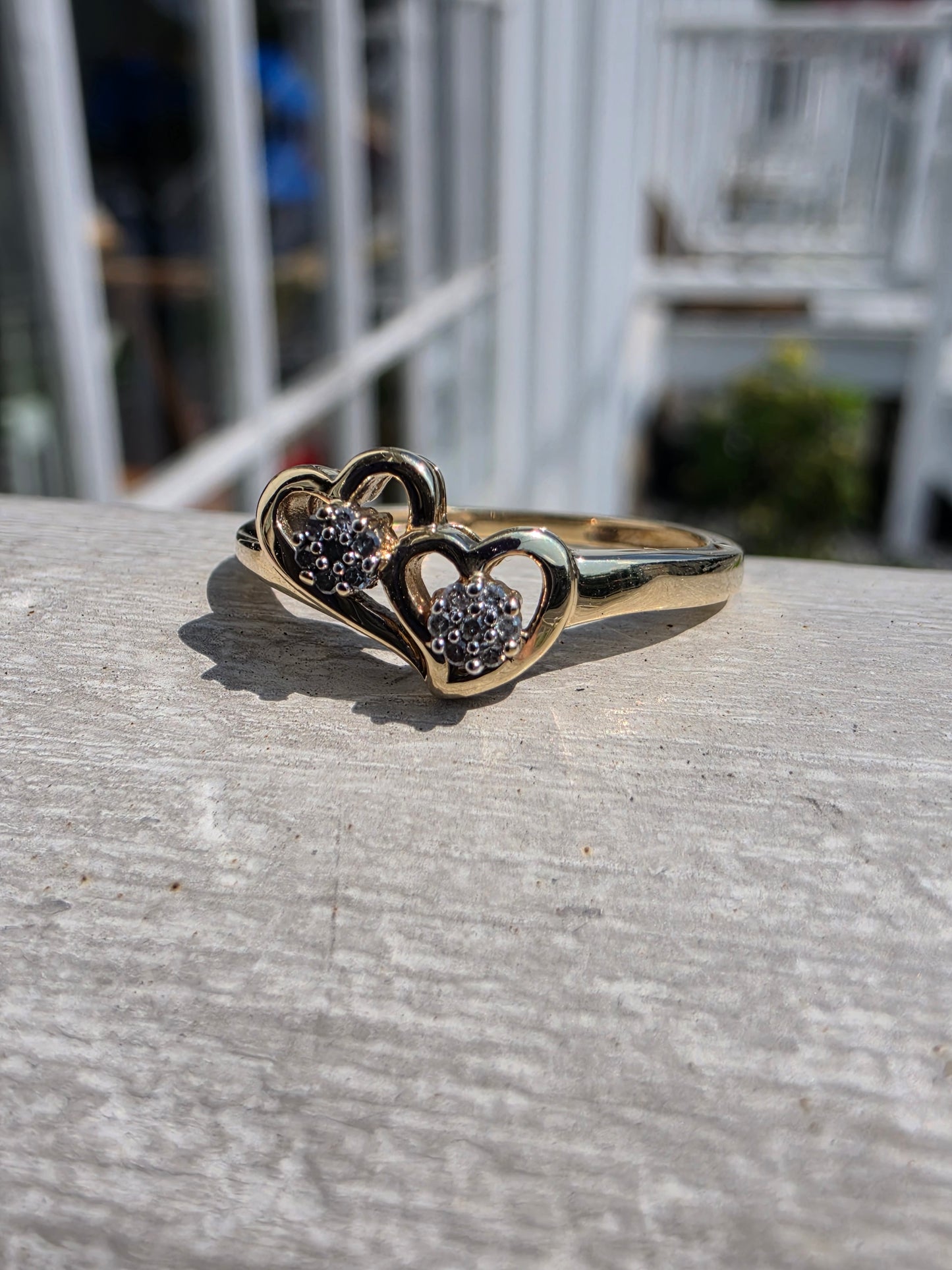 10k Solid Yellow Gold Natural Diamond Double Heart Ring