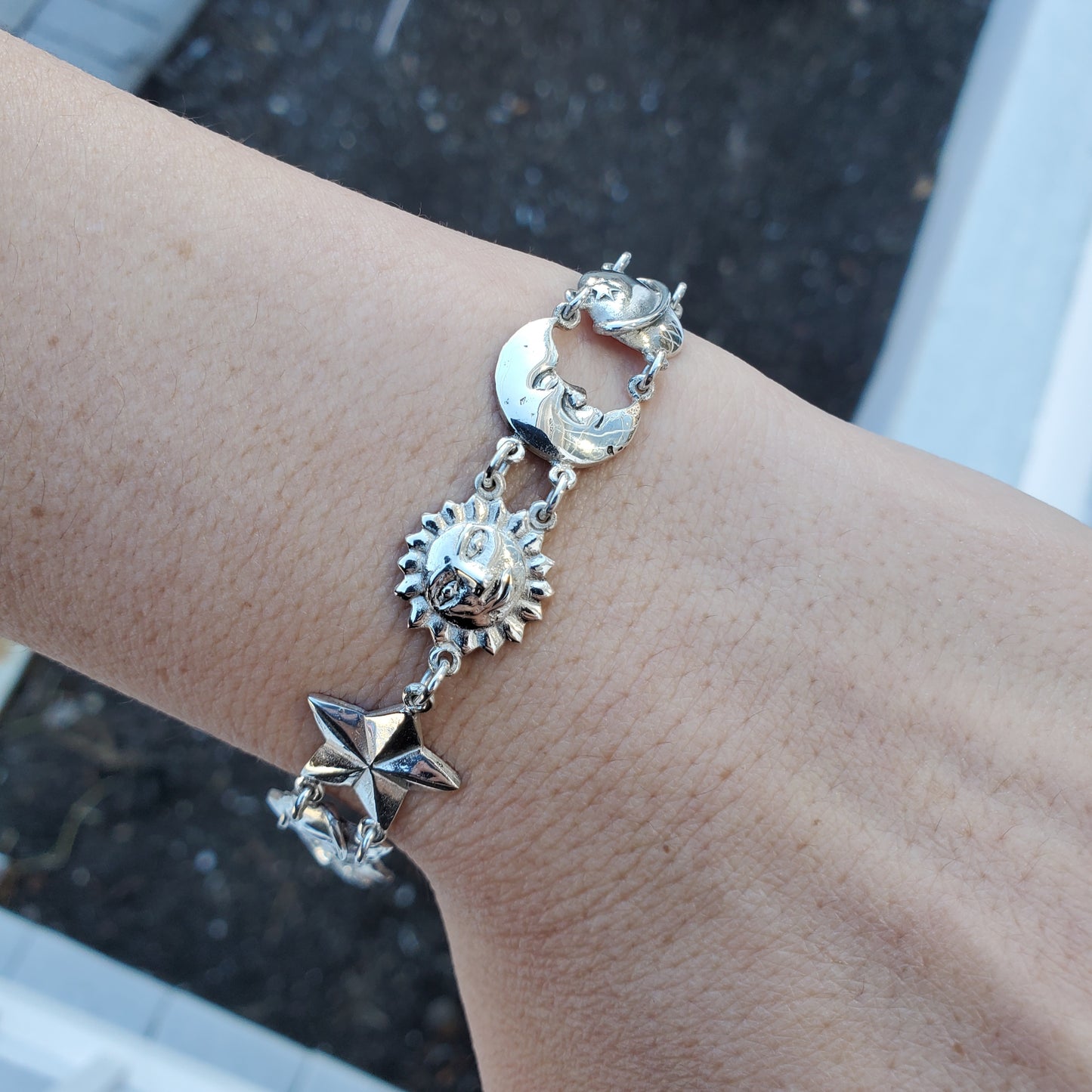 925 Sterling Silver Celestial Moon Sun Star Planet Bracelet