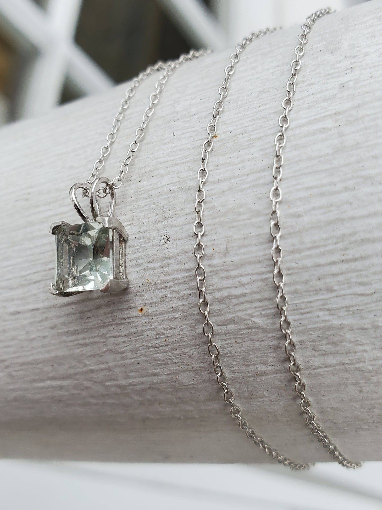 925 Sterling Silver Princess Cut 1 ct Prasiolite Solitare Necklace