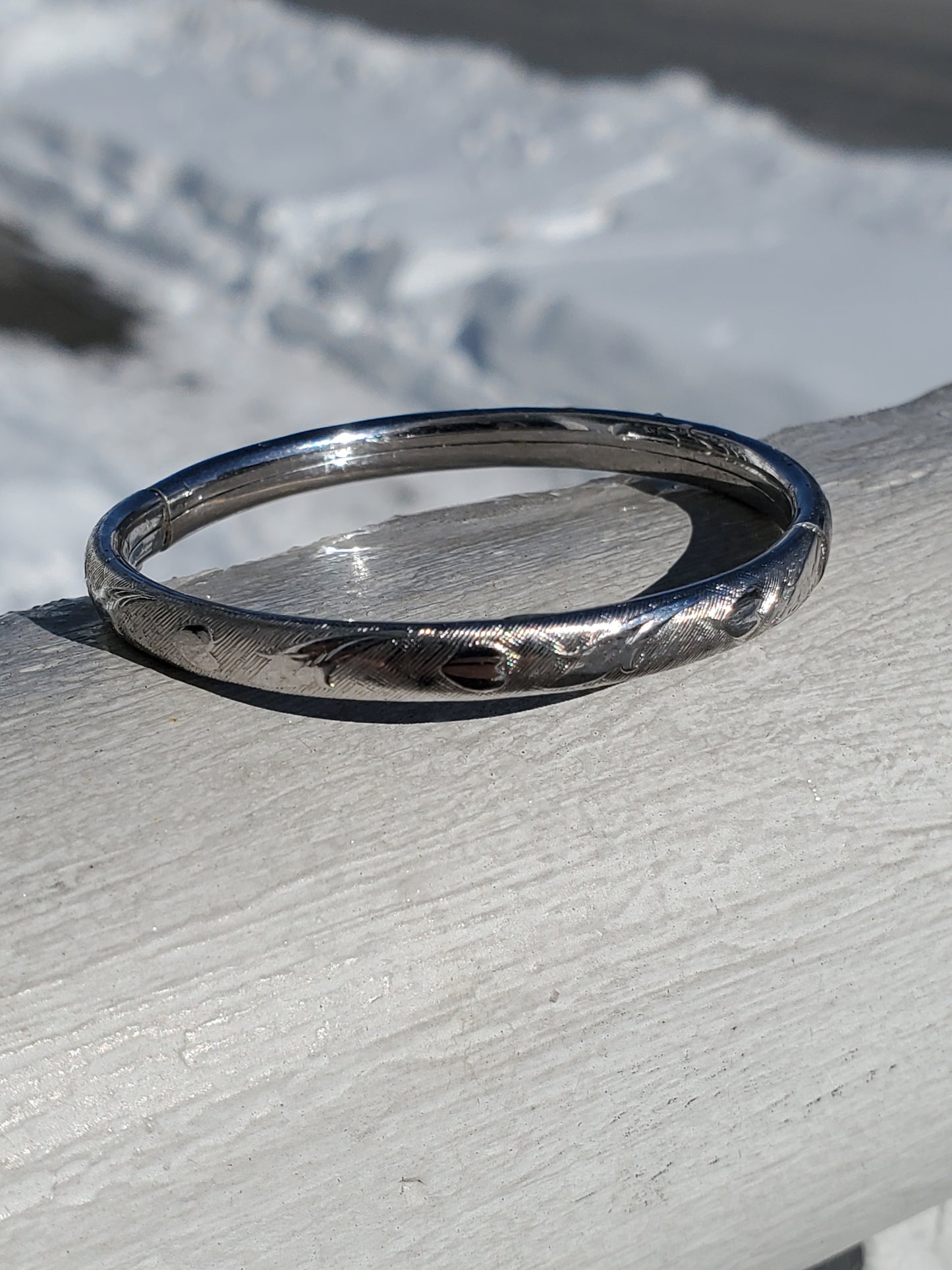 925 Sterling Silver & Platinum Kids Heart Baby Bangle Bracelet