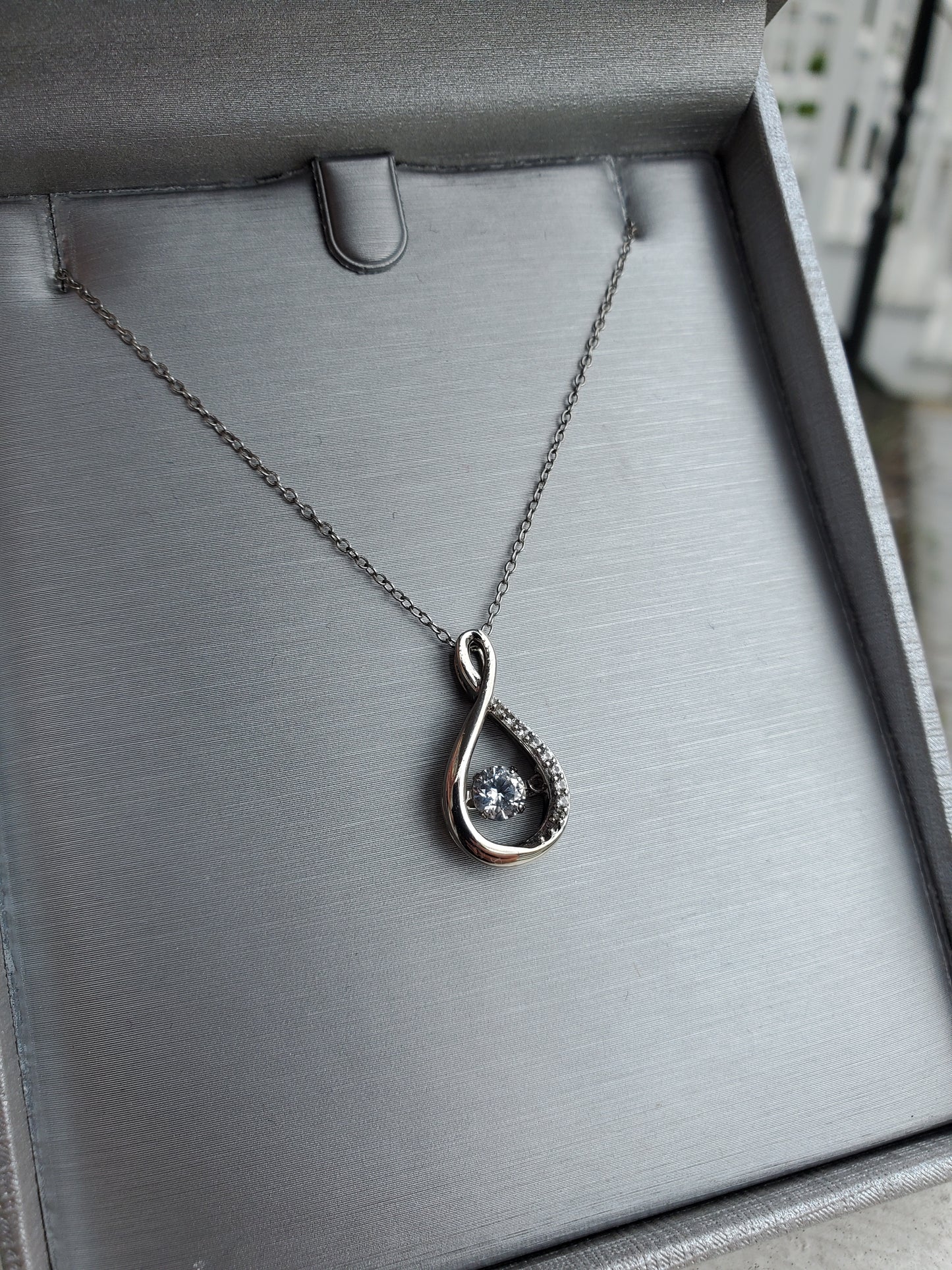 925 Sterling Silver Infinite Love Floating White Topaz Pendant Necklace