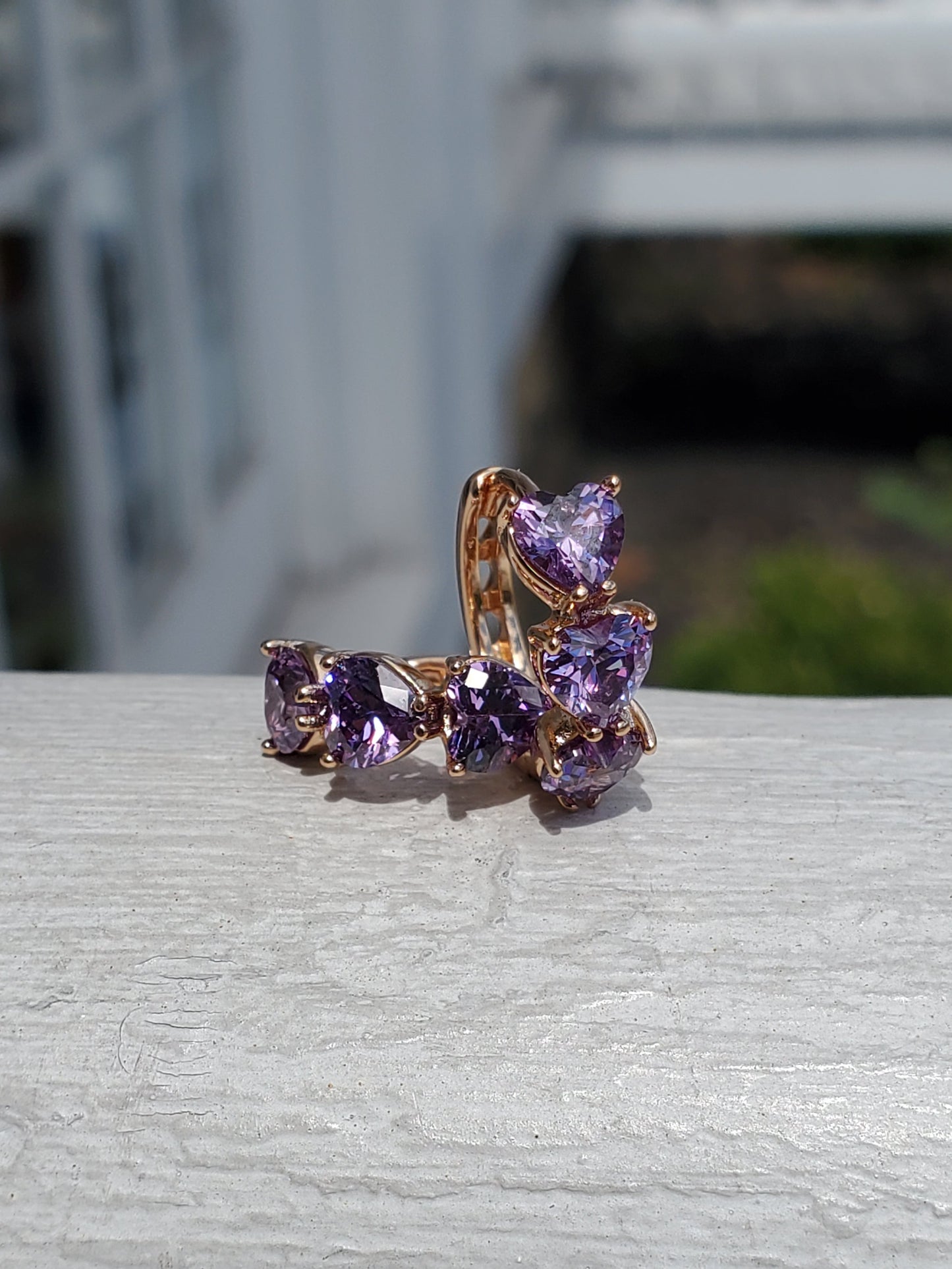 Stainless Steel 316L Simulated Purple Amethyst Heart Huggie Hoop Earrings
