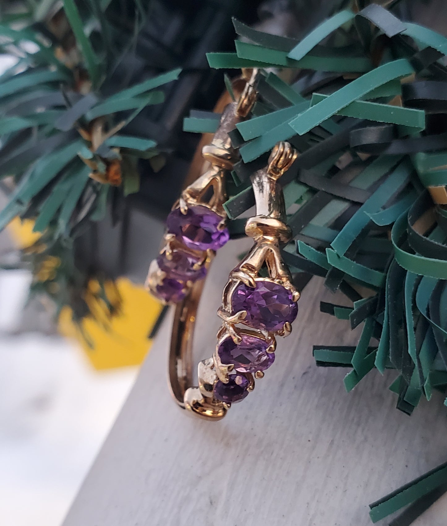 14k Solid Gold Natural Amethyst Hoop Earrings