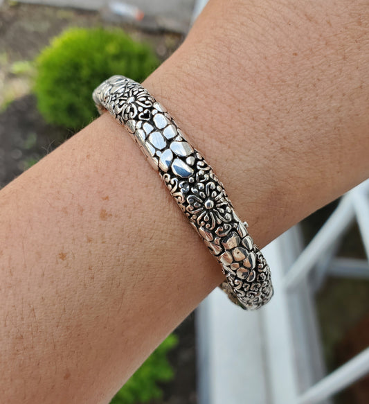925 Sterling Silver Designer Sarda Filagre Lava Cobblestone Bangle Bracelet 7"