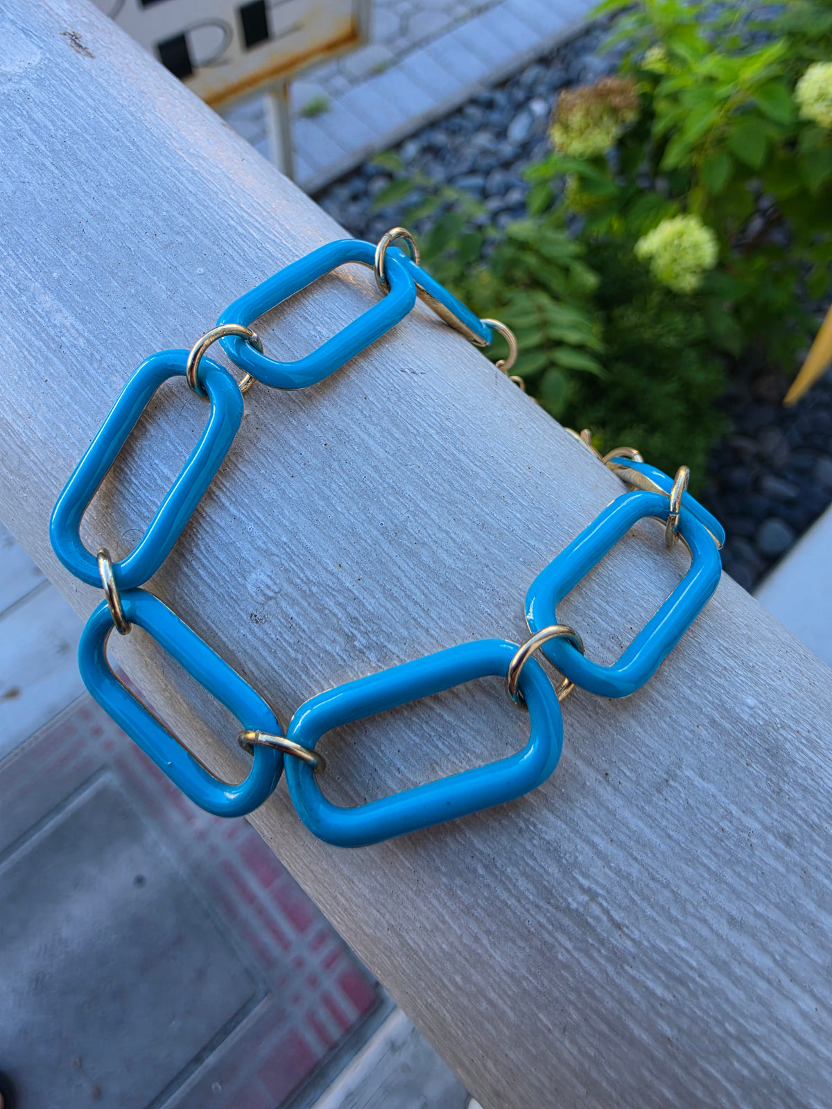 925 Sterling Silver Vermeil Large Teal Enamel Paperclip Link Reversible Bracelet