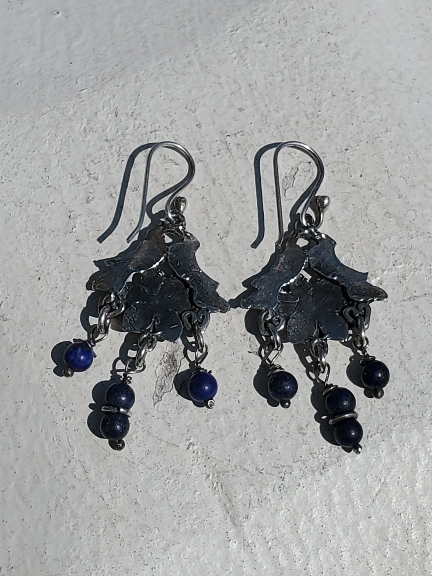 925 Sterling Silver Love Birds Floral Beaded Blue Lapis Dangle Earrings