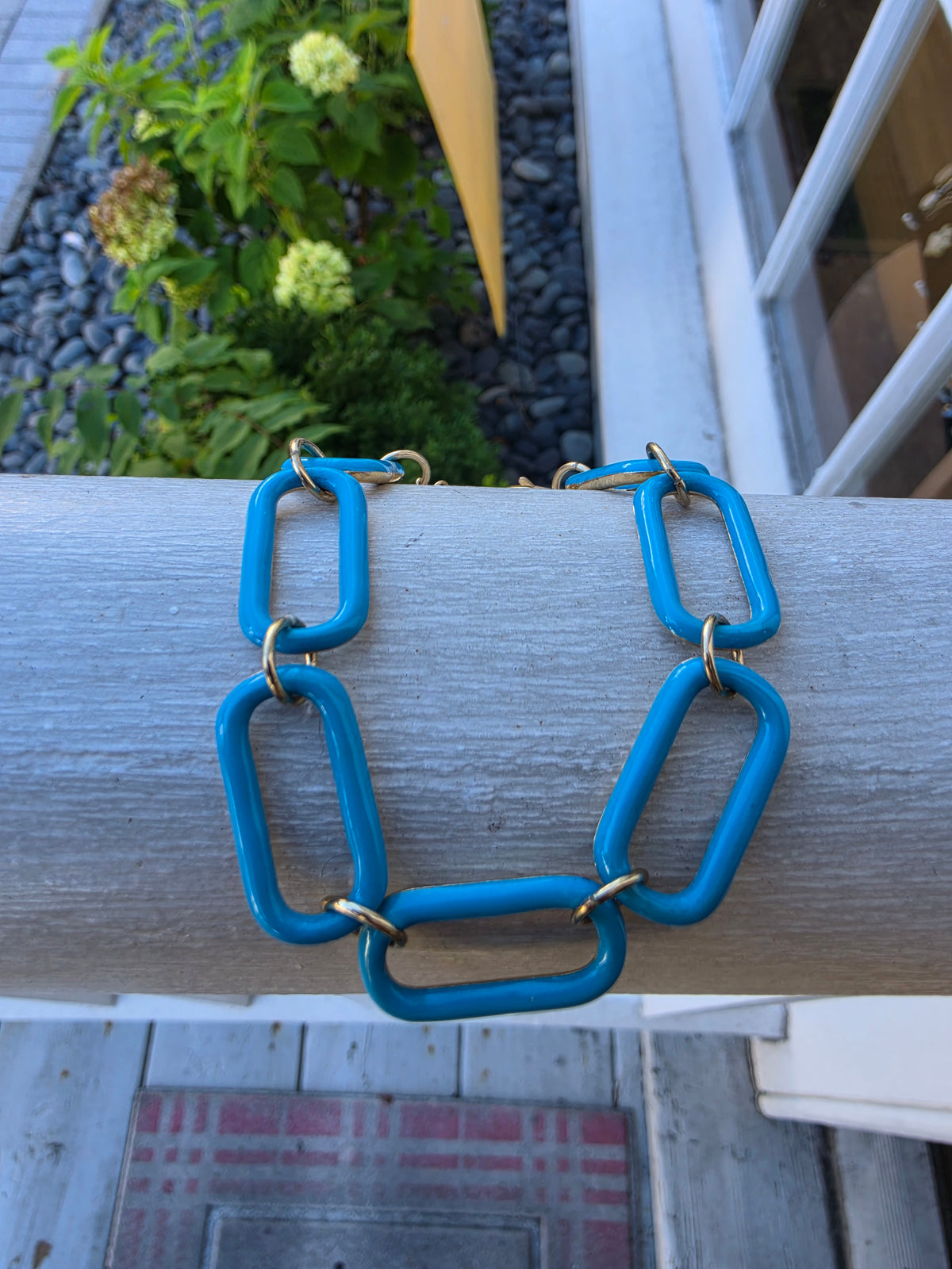 925 Sterling Silver Vermeil Large Teal Enamel Paperclip Link Reversible Bracelet