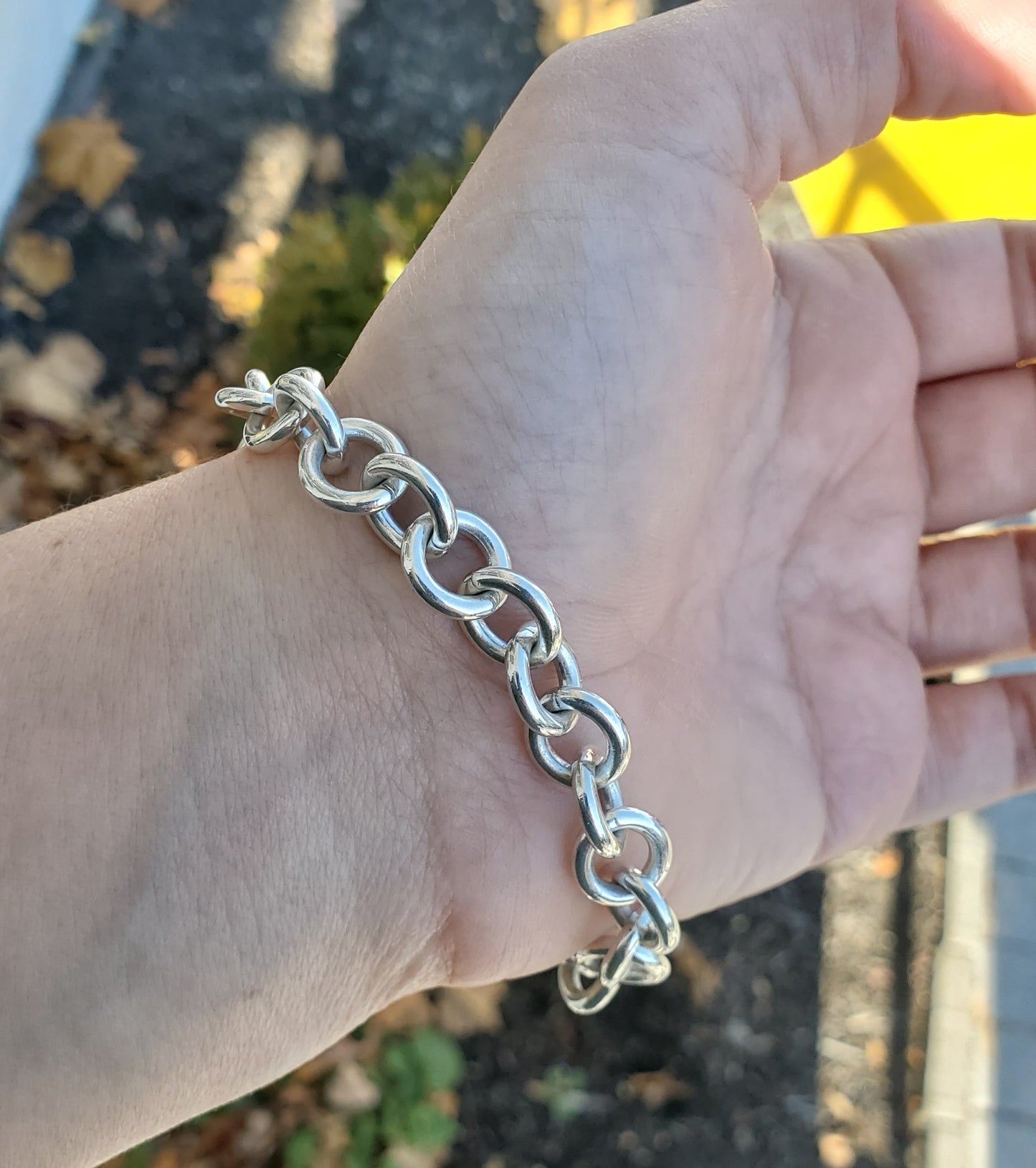 925 Sterling Silver Tiffany & Co. dangle heart tag chain link bracelet