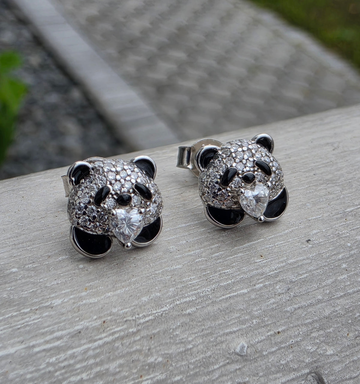 925 Sterling Silver Moissanite Diamond Panda Enameled Earrings