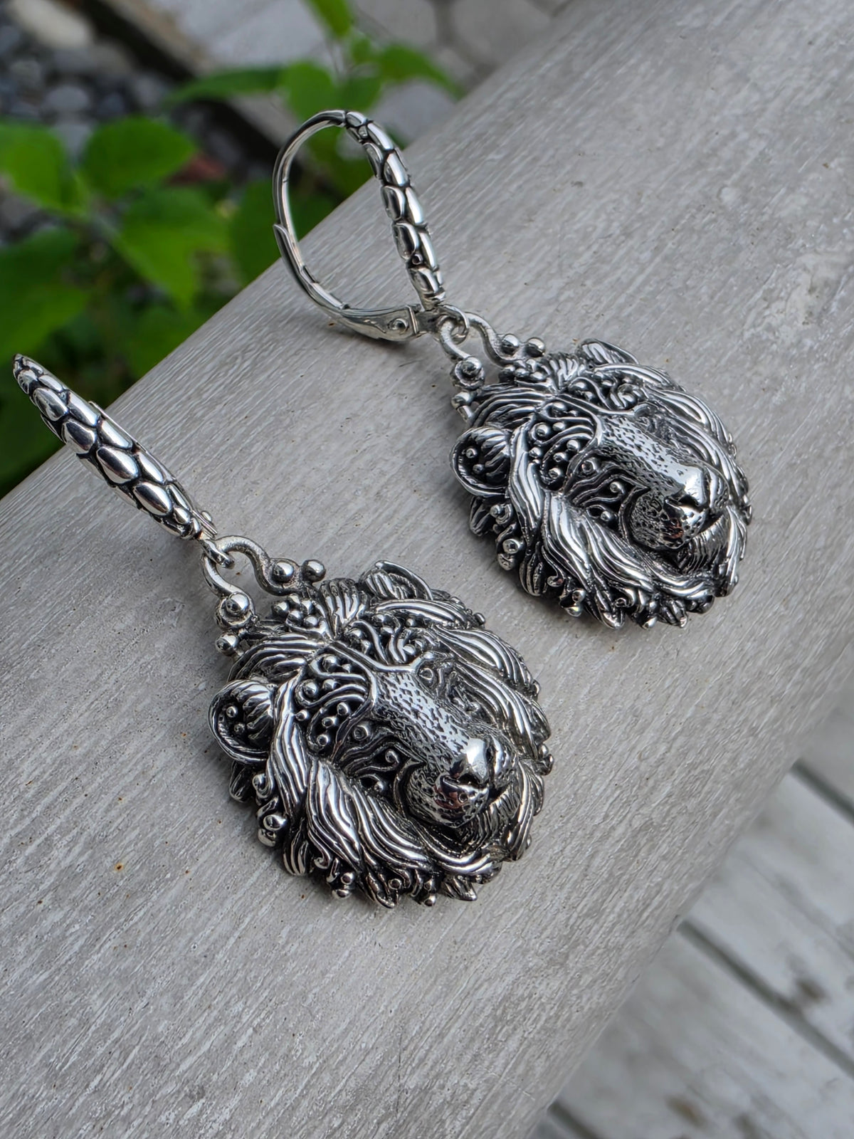 925 Sterling Silver Designer Sarda Lion Lioness Dangling Earrings