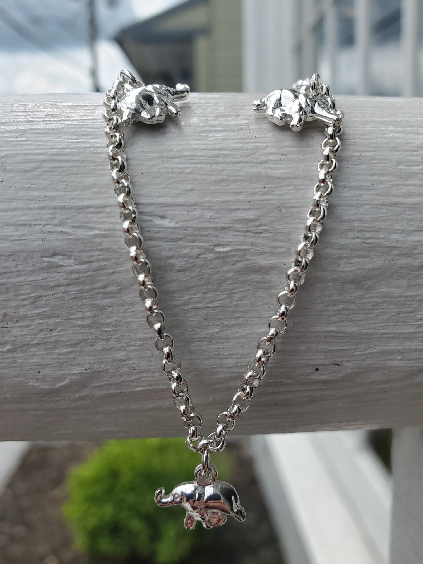 925 Sterling Silver Elephant Charms Rolo Link Anklet
