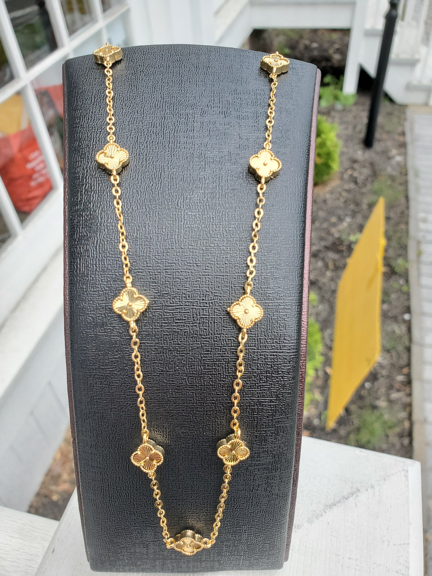 Stainless Steel Gold-plated Mini Clover Station Van Cleef Style Alhambra Necklace 18-20"