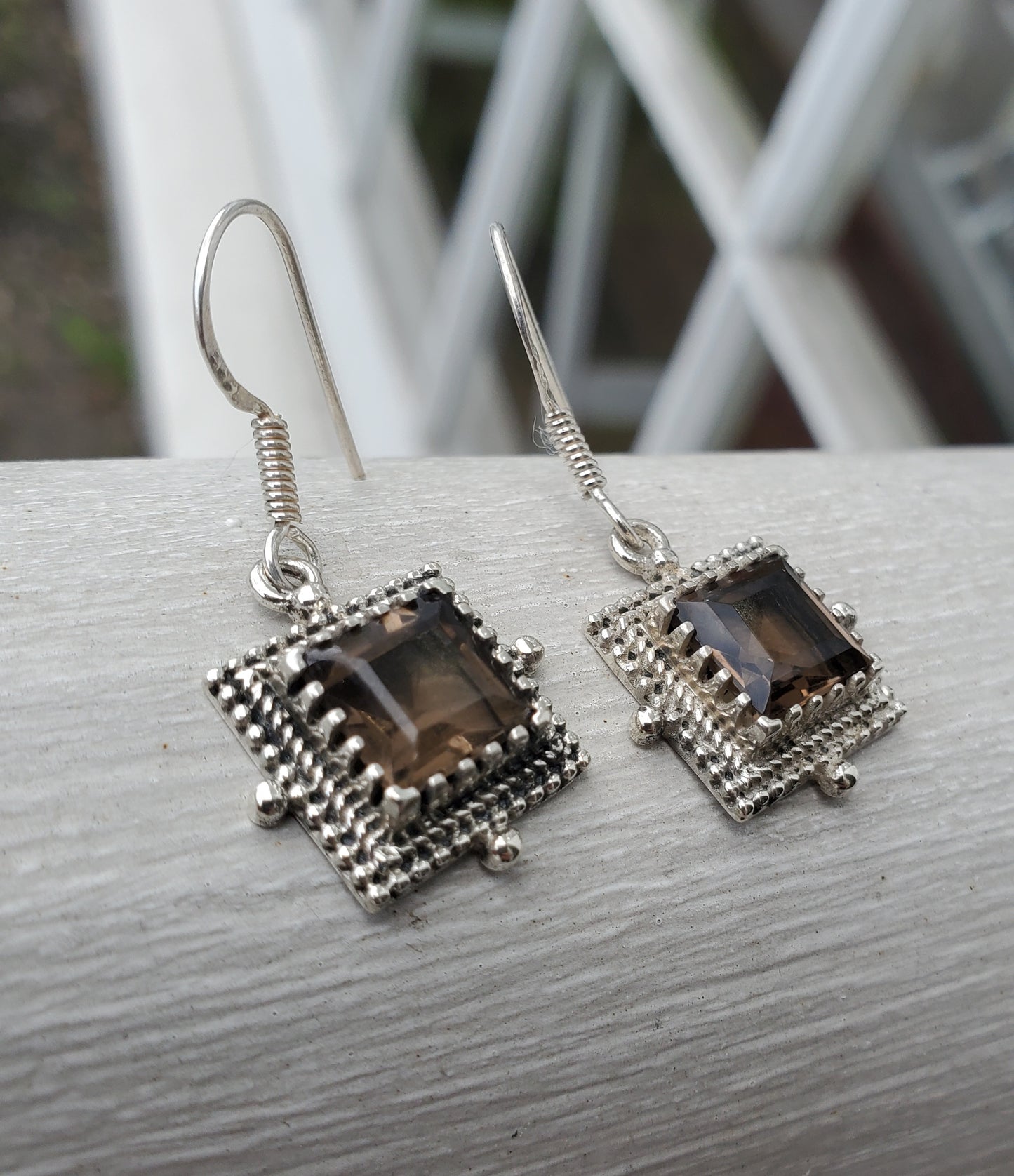 925 Sterling Silver 4.00 TCW Smoky Quartz Crystal Beaded Twisted Cable Dangle Earrings