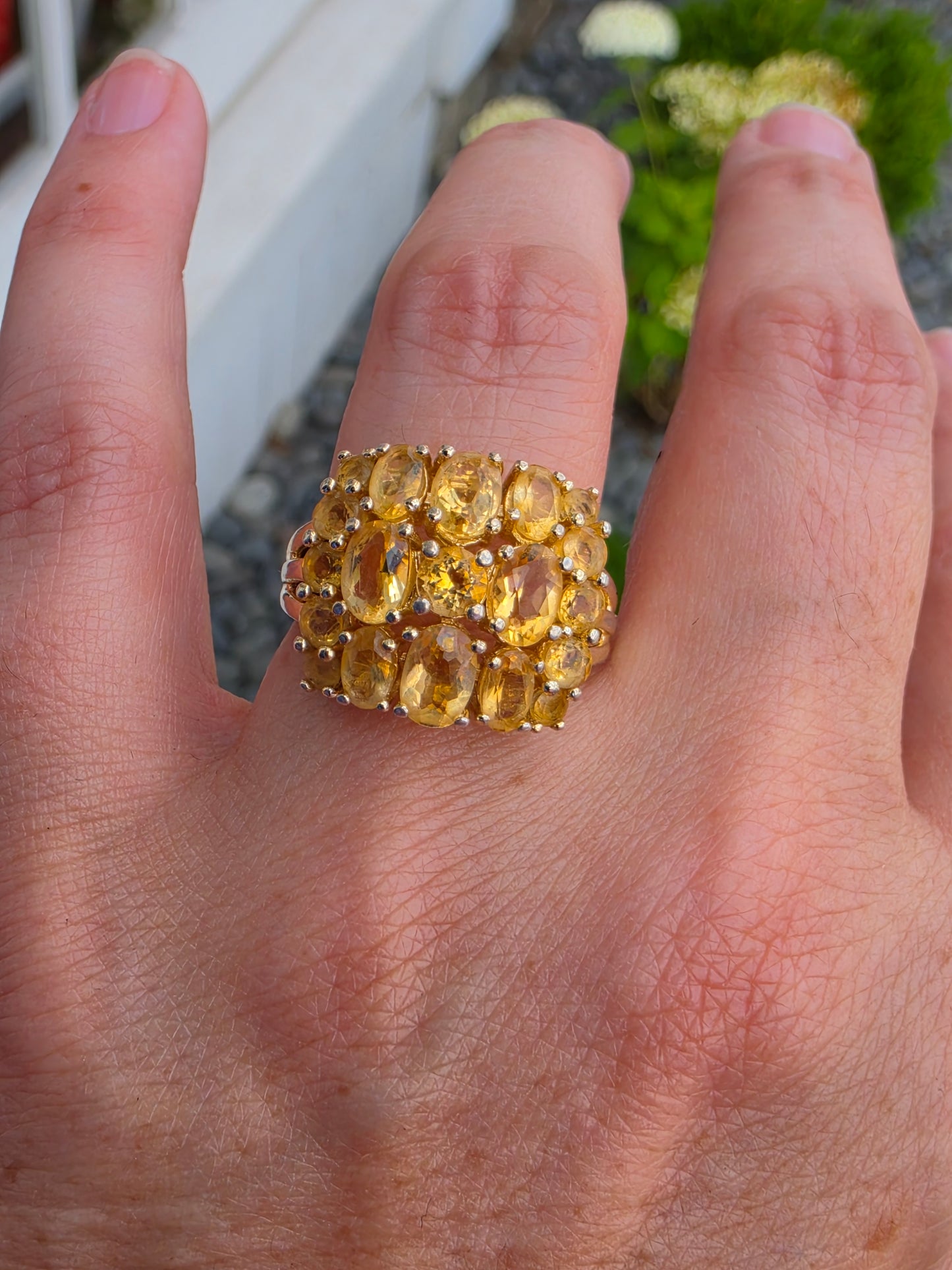 925 Sterling Silver Gold Vermeil Natural Citrine Ladies Cluster Ring