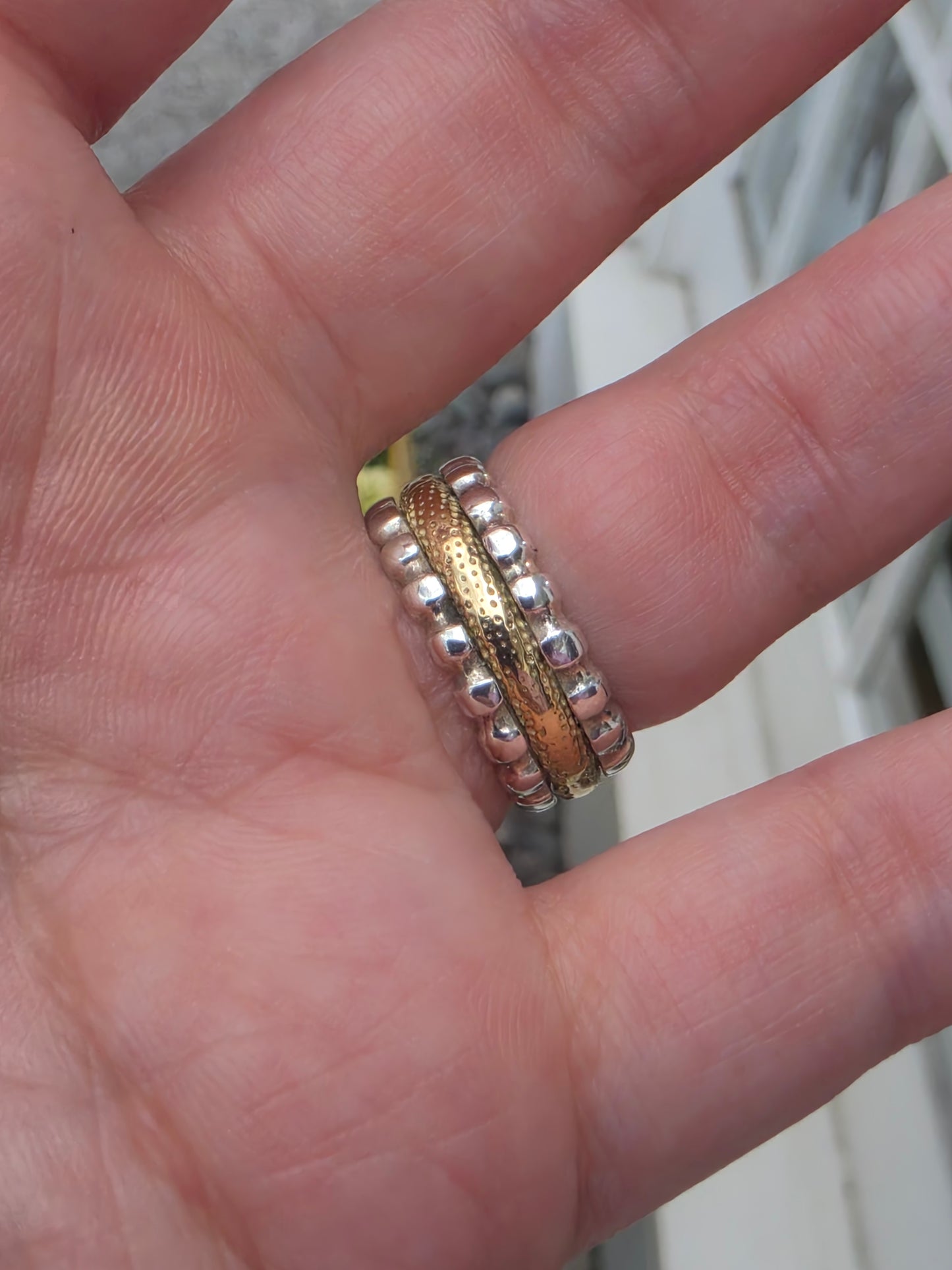 925 Sterling Silver & Solid 18k Gold Designer Jane J Bohan 7.5mm Band Ring