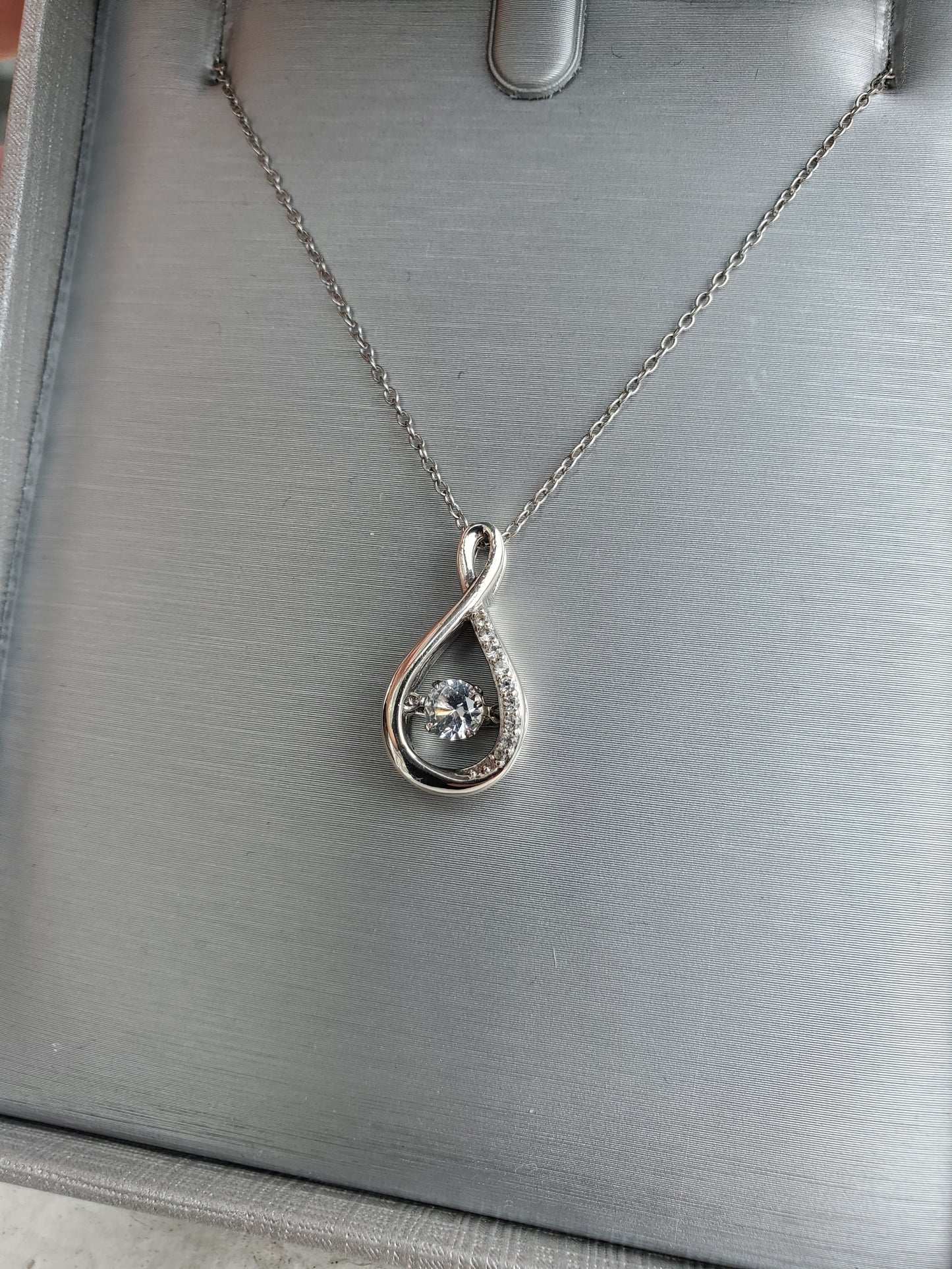 925 Sterling Silver Infinite Love Floating White Topaz Pendant Necklace