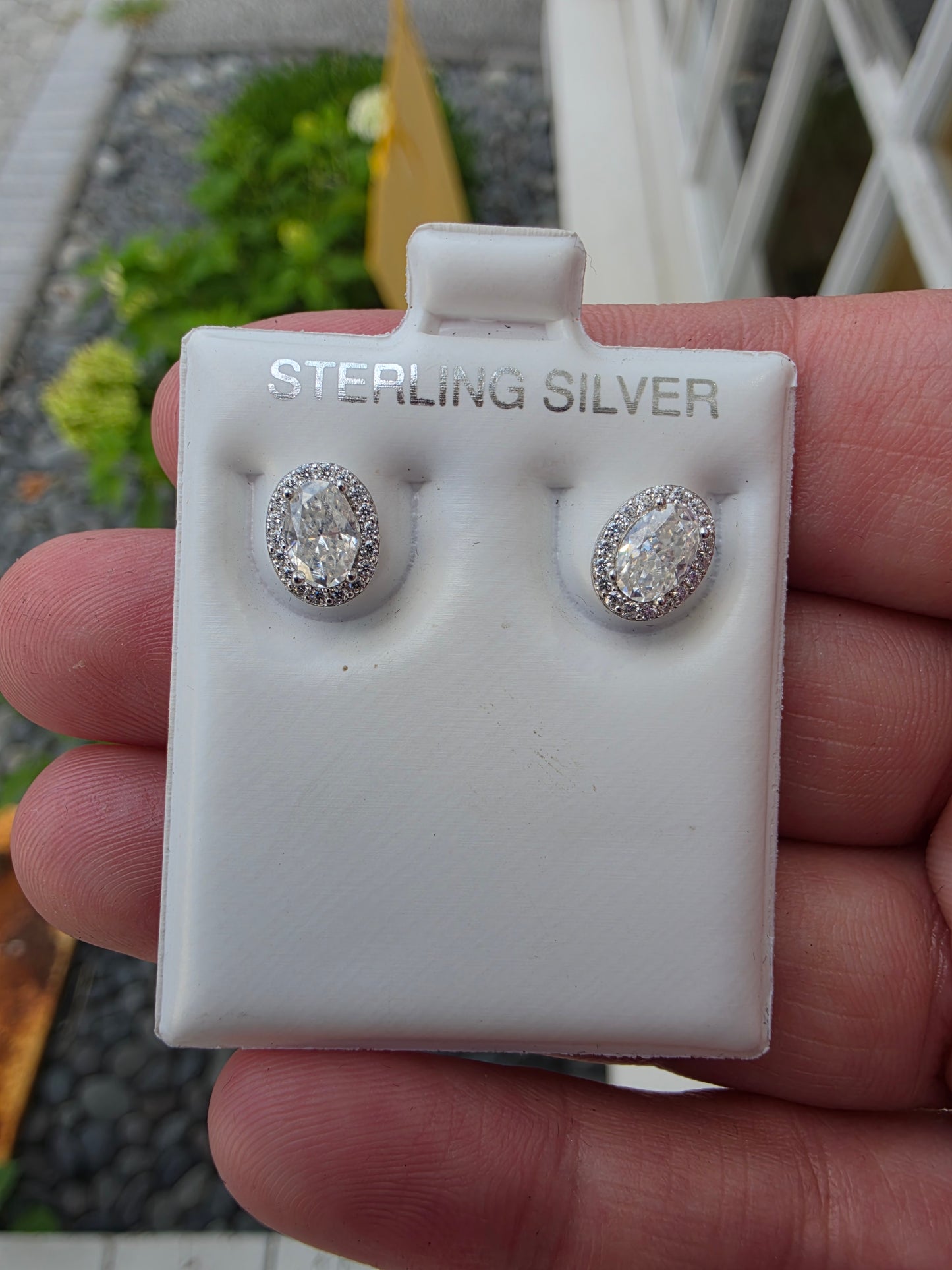 925 Sterling Silver Oval Moissanite Oval Halo Necklace & Earring Gift Set