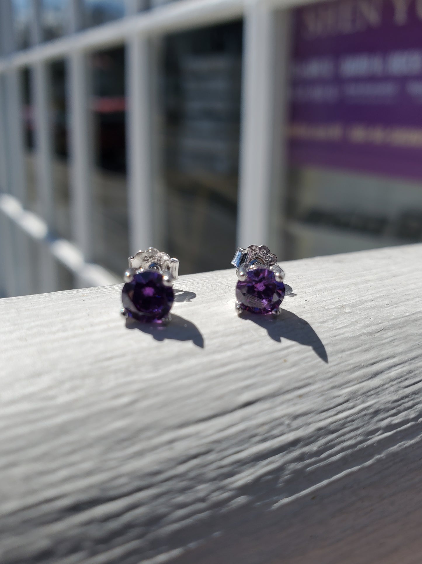 925 Sterling Silver 1.00 tcw 5mm Simulated Amethyst / Sapphire Stud Earrings