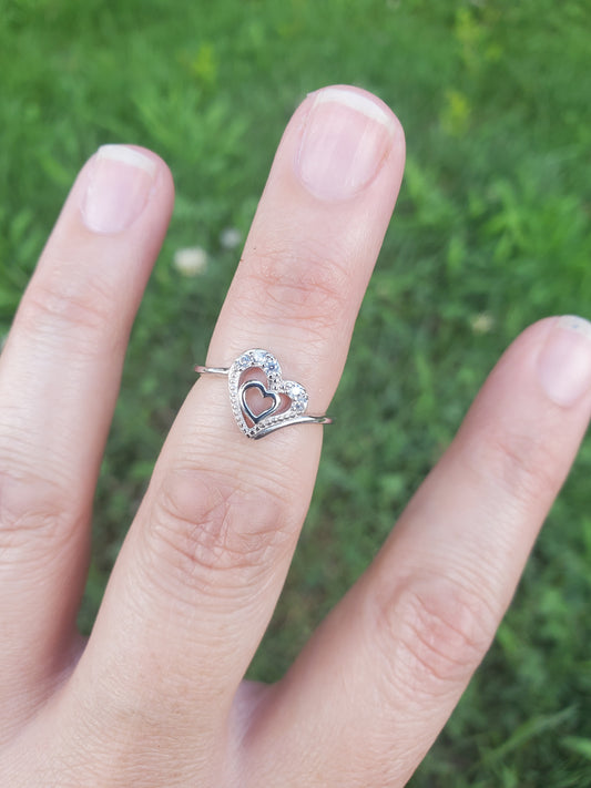 925 Sterling Silver Heart ❤️ Zirconia Adjustable Toe/ Mid-Finger Ring