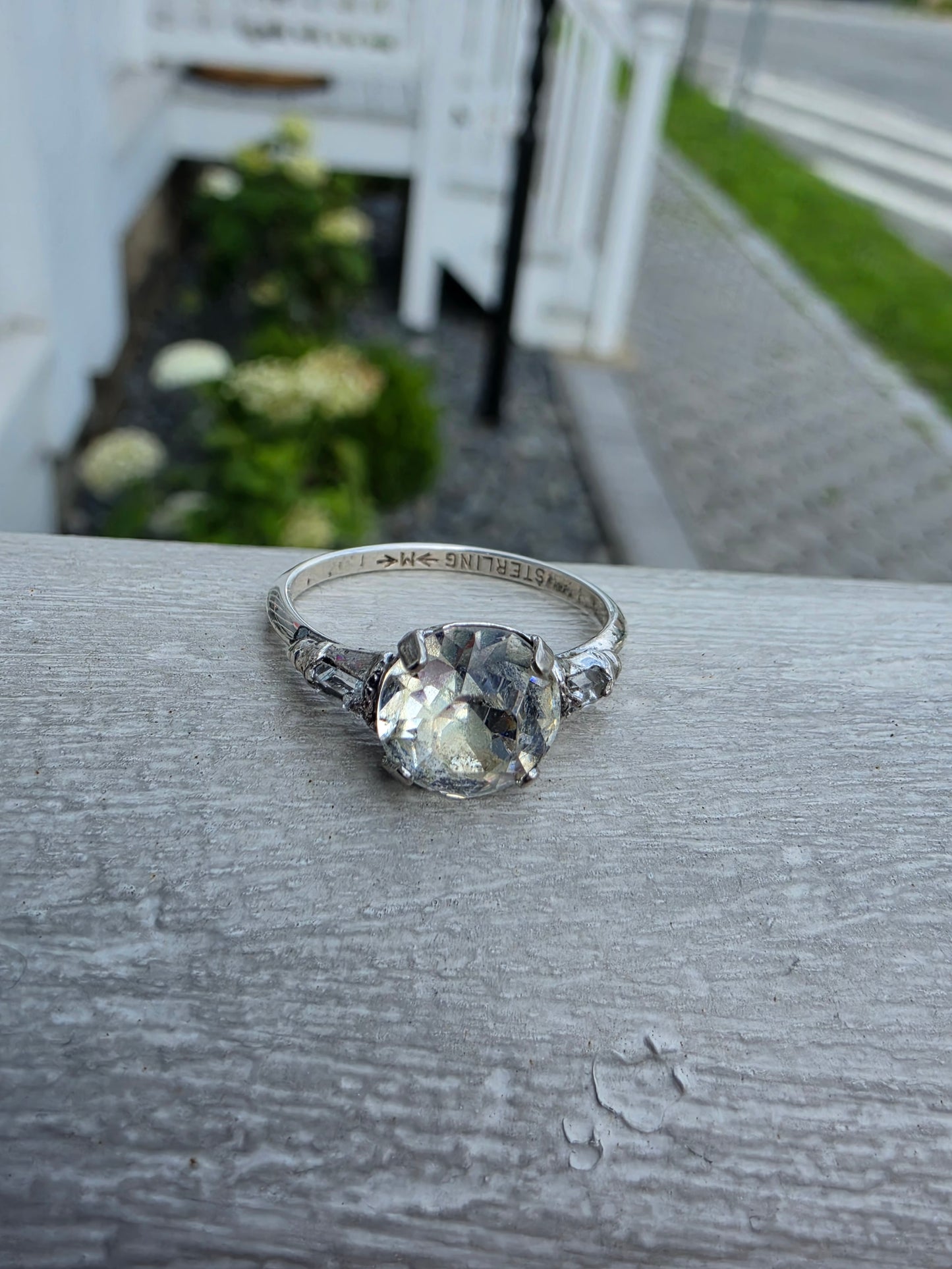 925 Sterling Silver Vintage 1960's Clear Crystal Solitare Ring