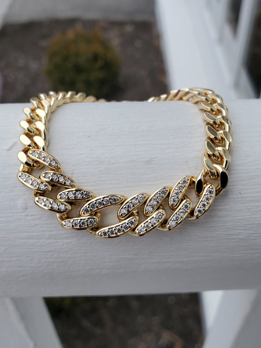 Stainless Steel Gold Plated Zirconia Cuban Link bracelet