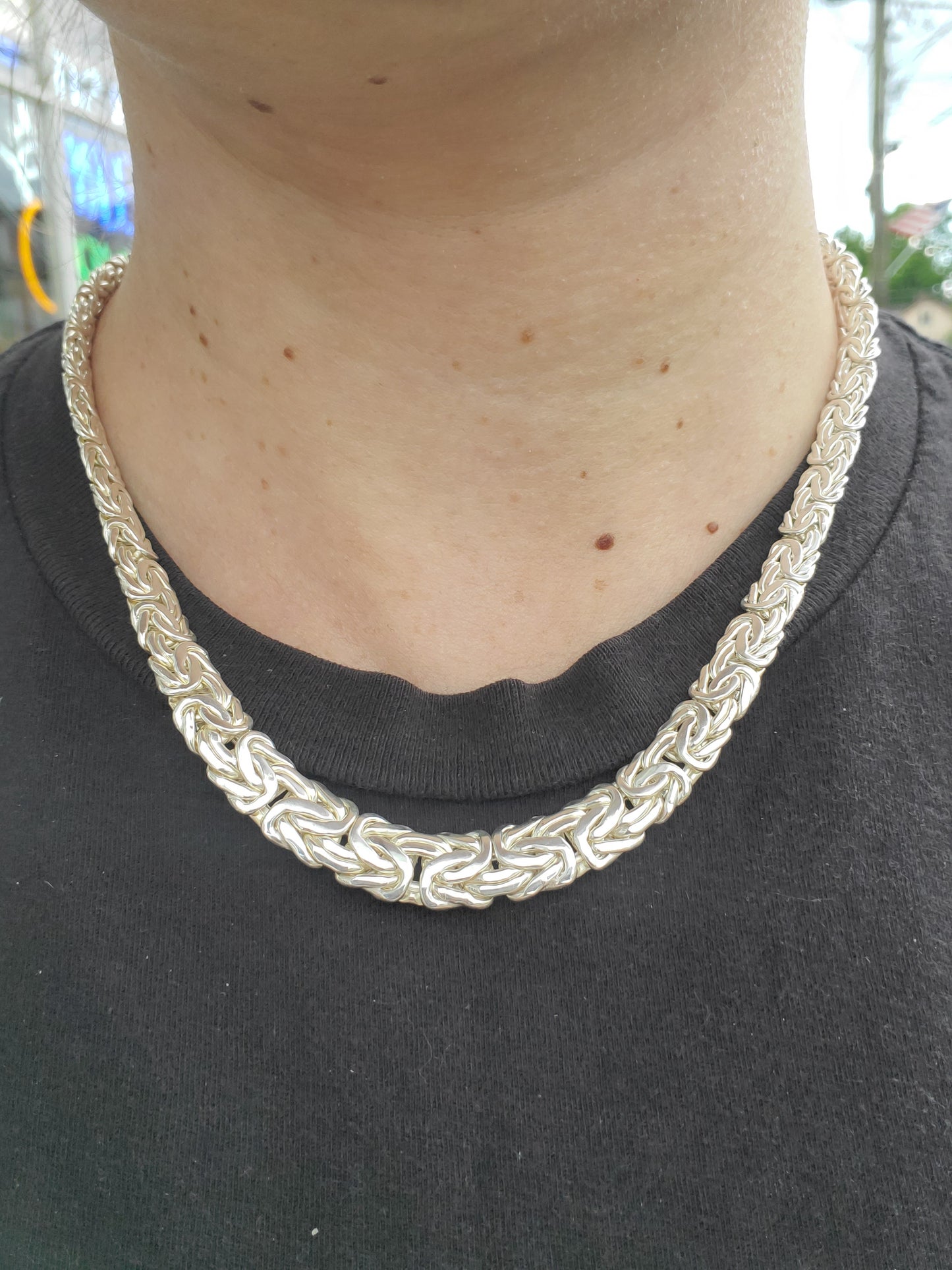 925 Sterling Silver Handmade in Turkey 🇹🇷 Graduated Flat Byzantine link Necklace Chain