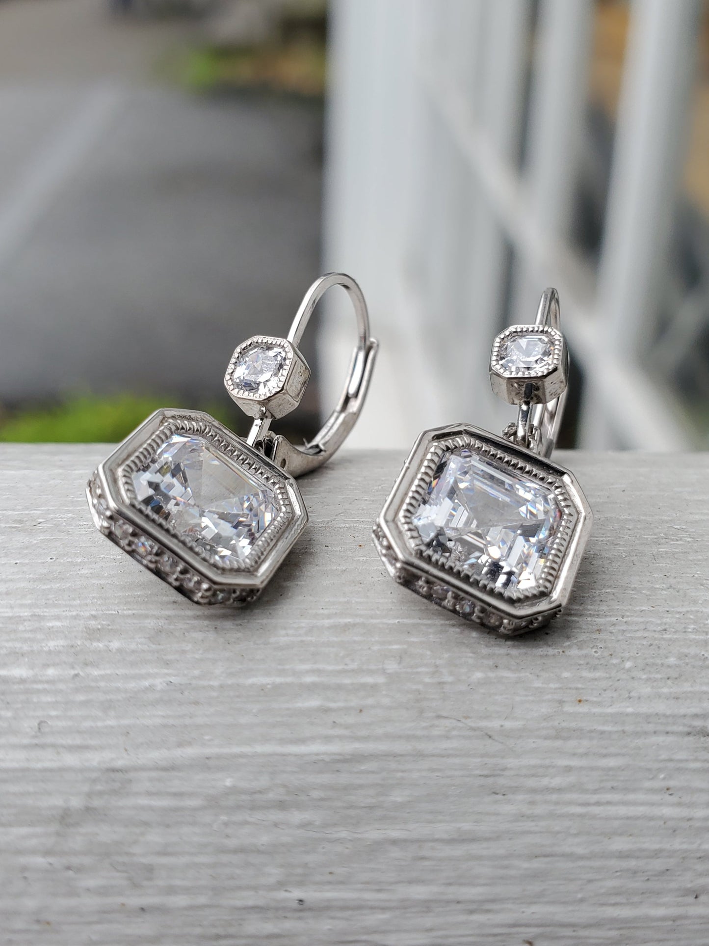 925 Sterling Silver Sparkling Randiant Cut CZ Zirconia Dangling Earrings