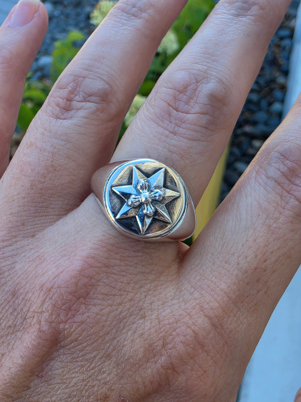 925 Sterling Silver Designer Chrome Hearts North Star Signet Ring